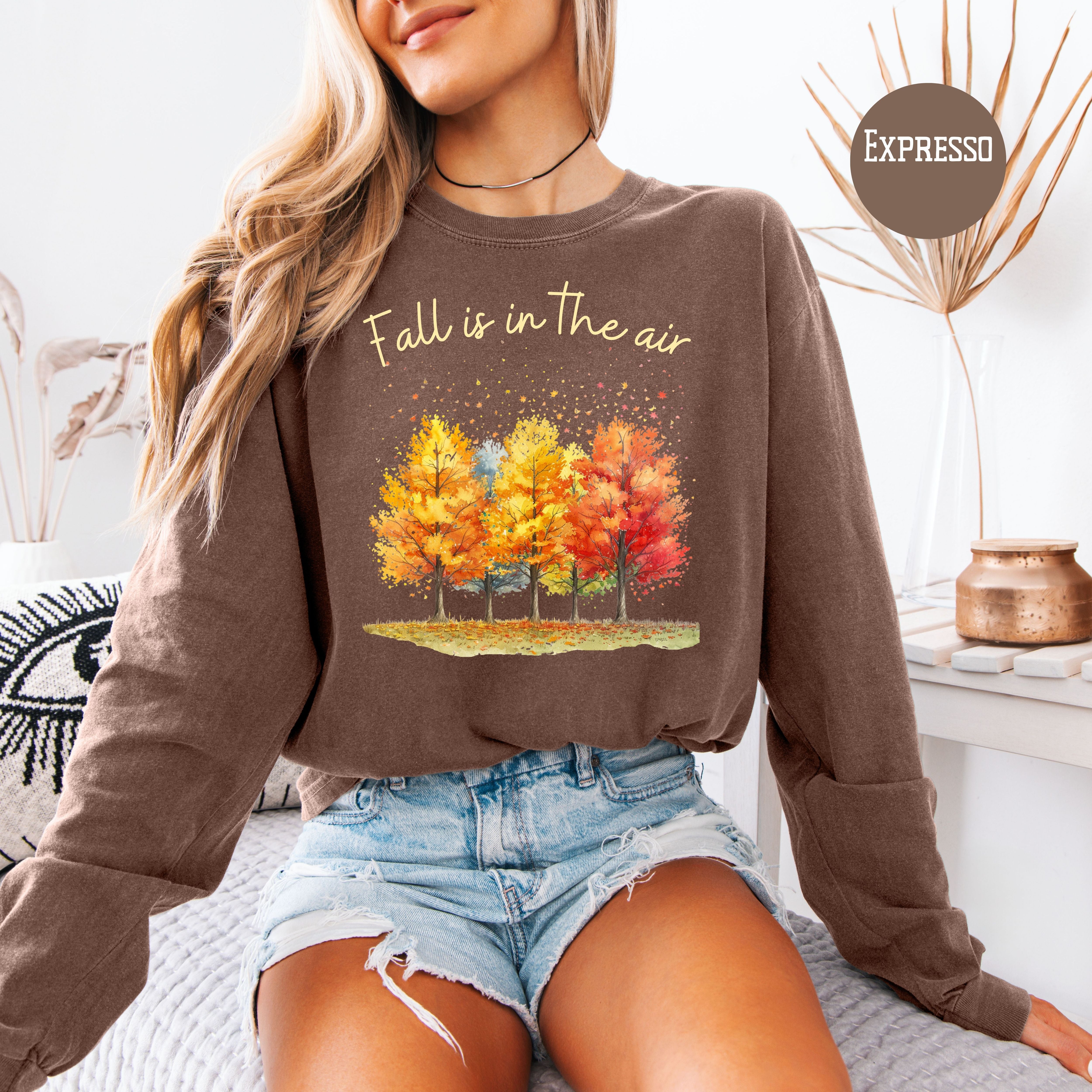 Fall is in The Air Autumn Vibes Colorful Fall Leaves Unisex Long Sleeve Comfort Colors Tee