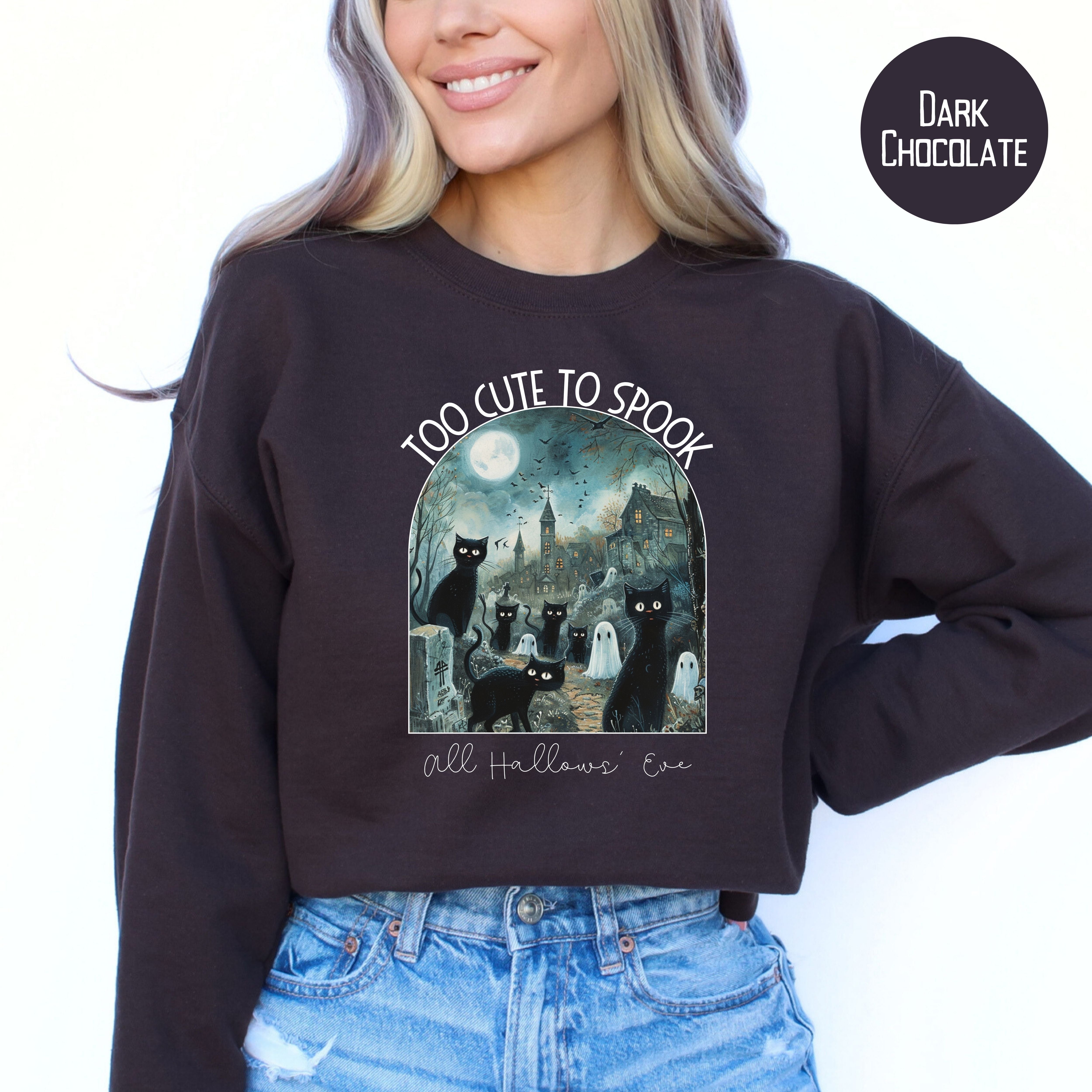 Too Cute to Spook Cats in Graveyard Halloween Sweatshirt