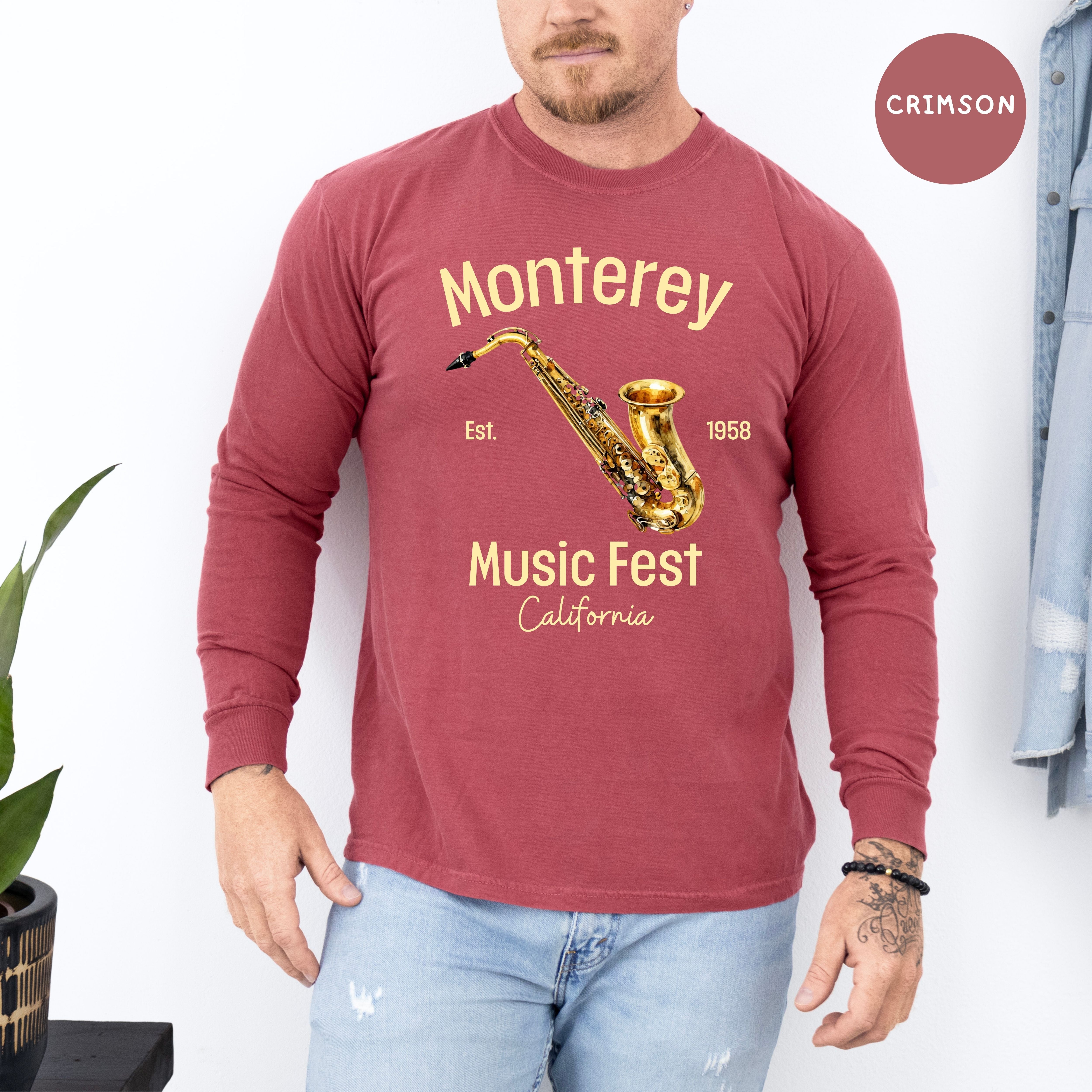 Monterey California Music Fest Unisex Long Sleeve Comfort Colors T-Shirt, Saxophone Player Shirt, Music Lover Gift, Monterey Gift Shirt