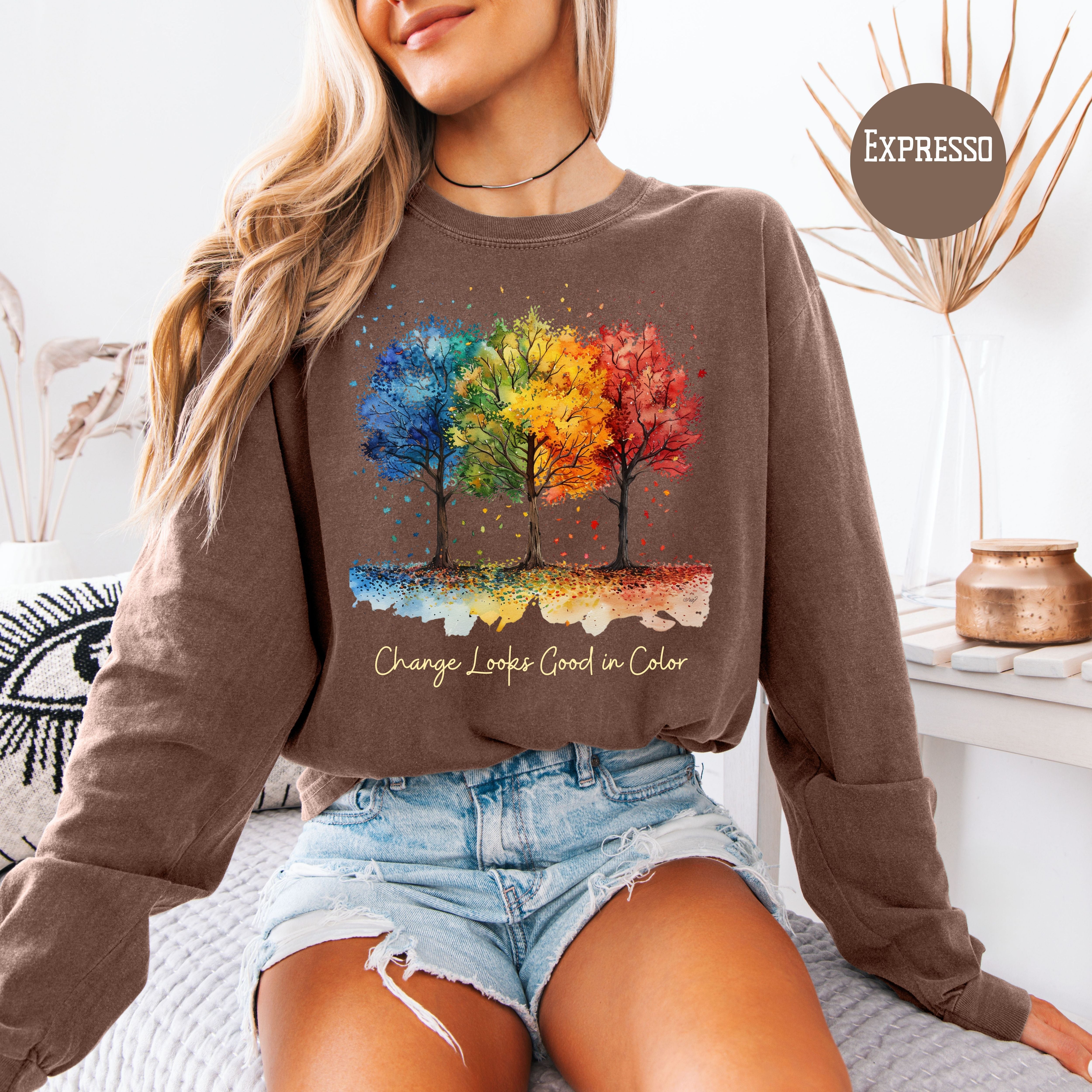 Change Looks Good In Color Autumn Unisex Comfort Colors Long Sleeve Fall Tee