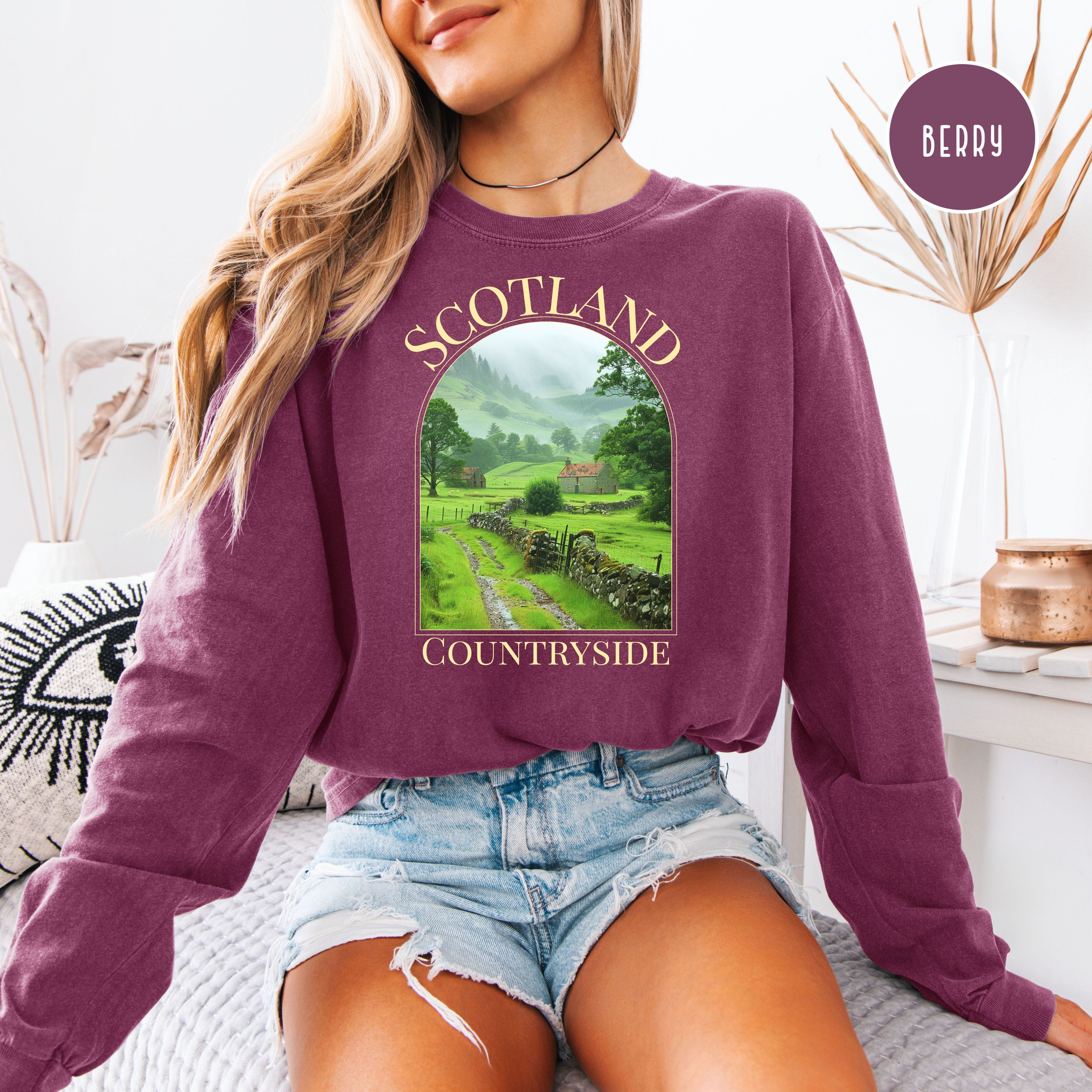 Scotland Green Countryside Long Sleeve Comfort Colors T-Shirt, Scotland Vacation Gift Shirt