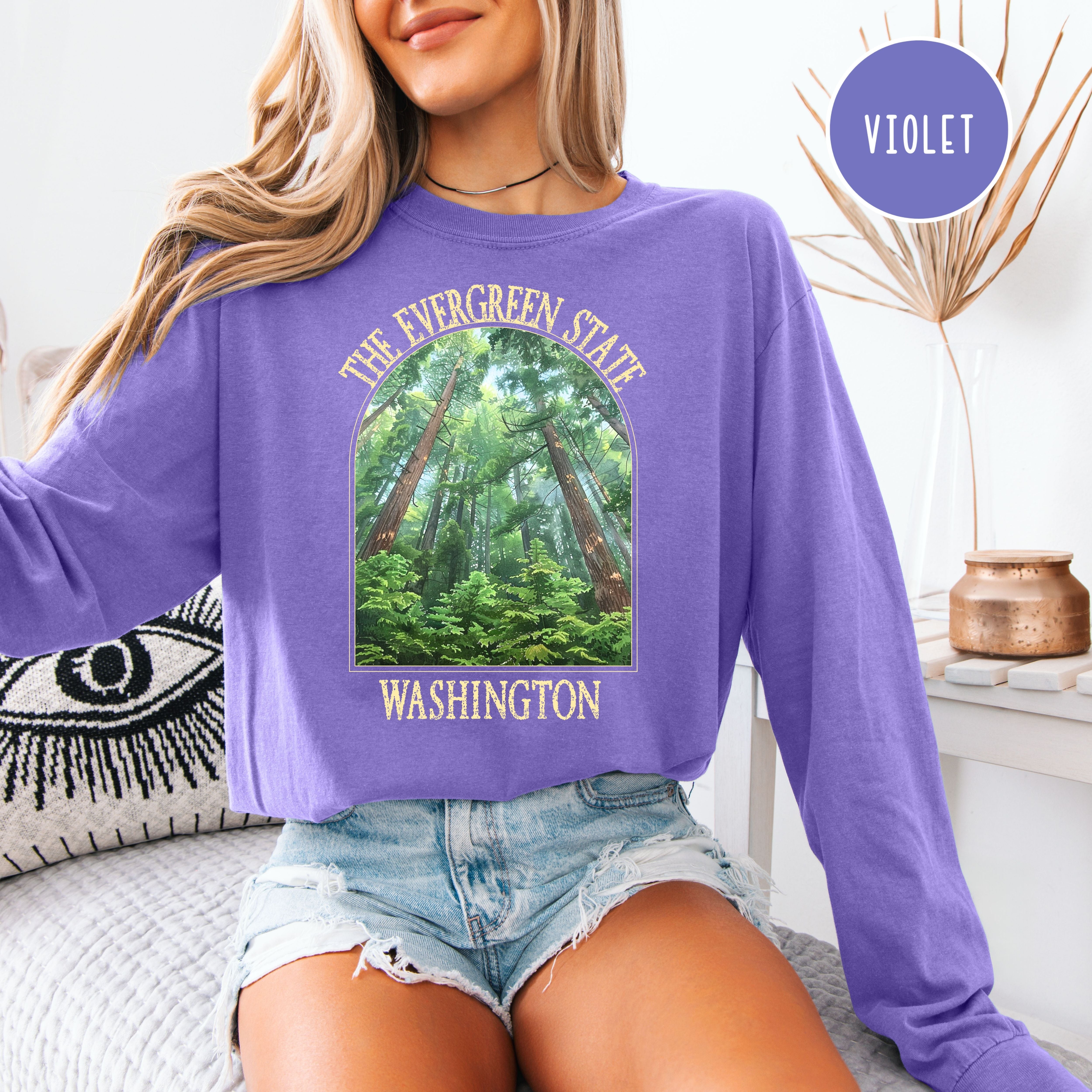 Washington State Evergreen Trees Comfort Colors Unisex Long Sleeve Tee
