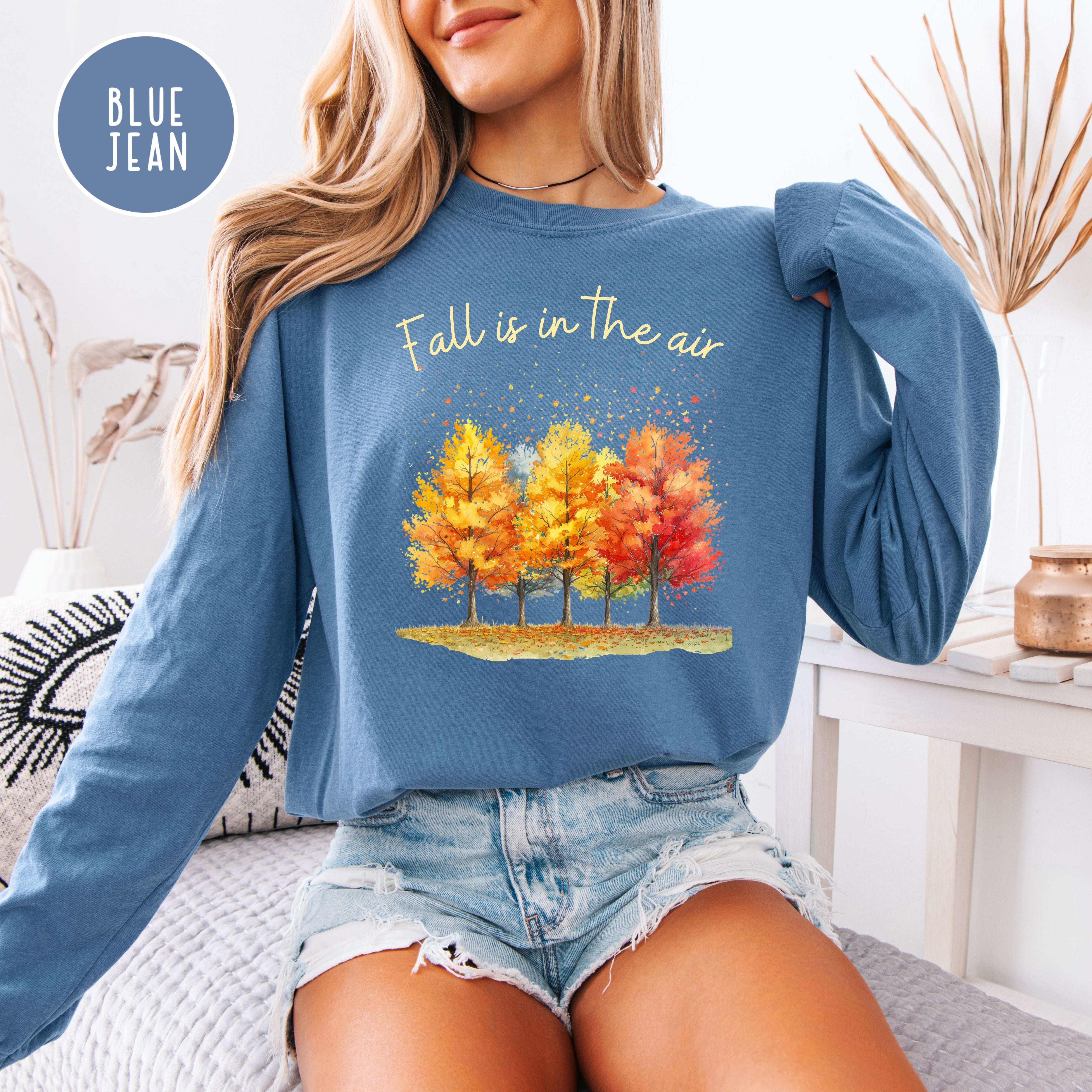 Fall is in The Air Autumn Vibes Colorful Fall Leaves Unisex Long Sleeve Comfort Colors Tee