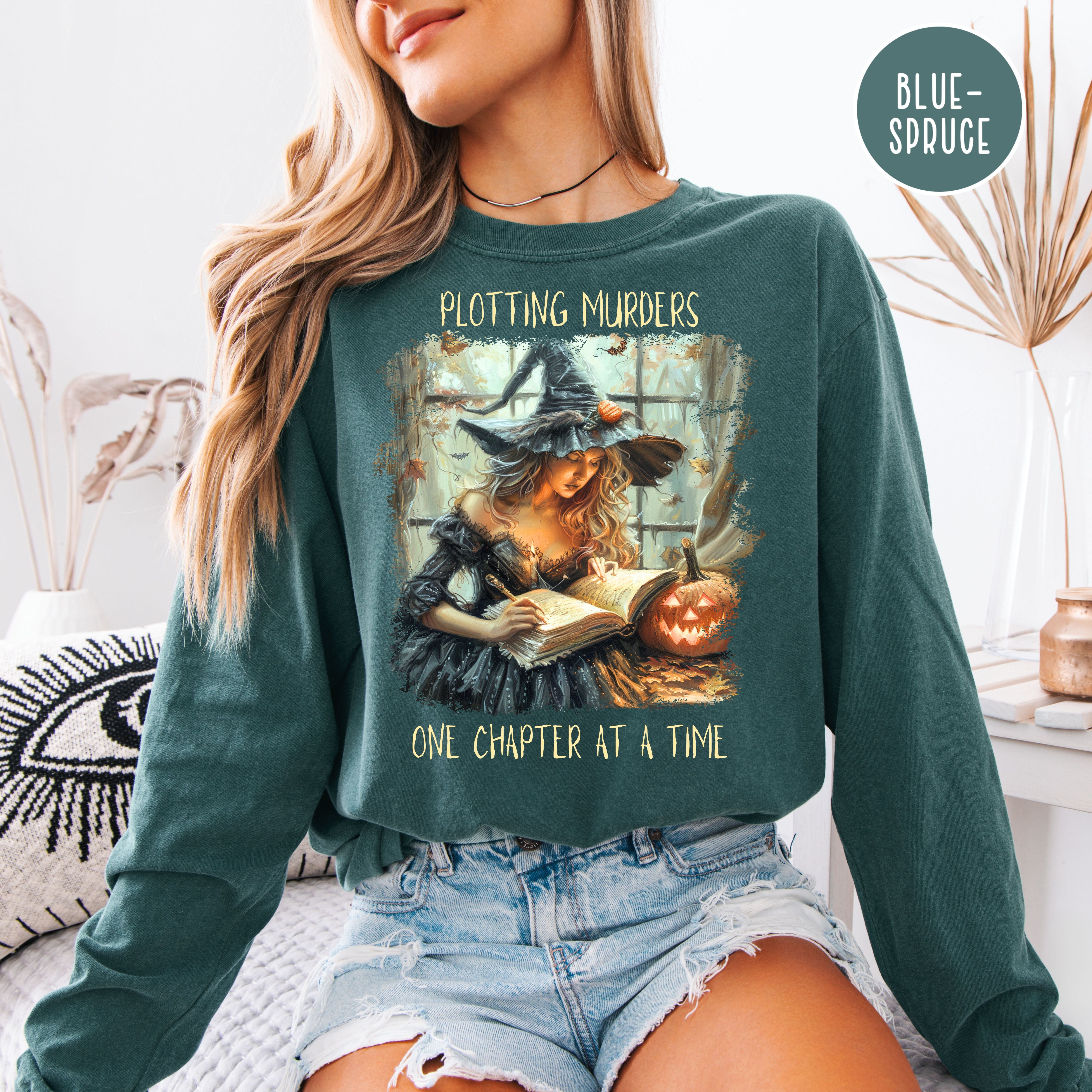 Female Murder Mystery Writer Comfort Colors Long Sleeve Halloween Tee