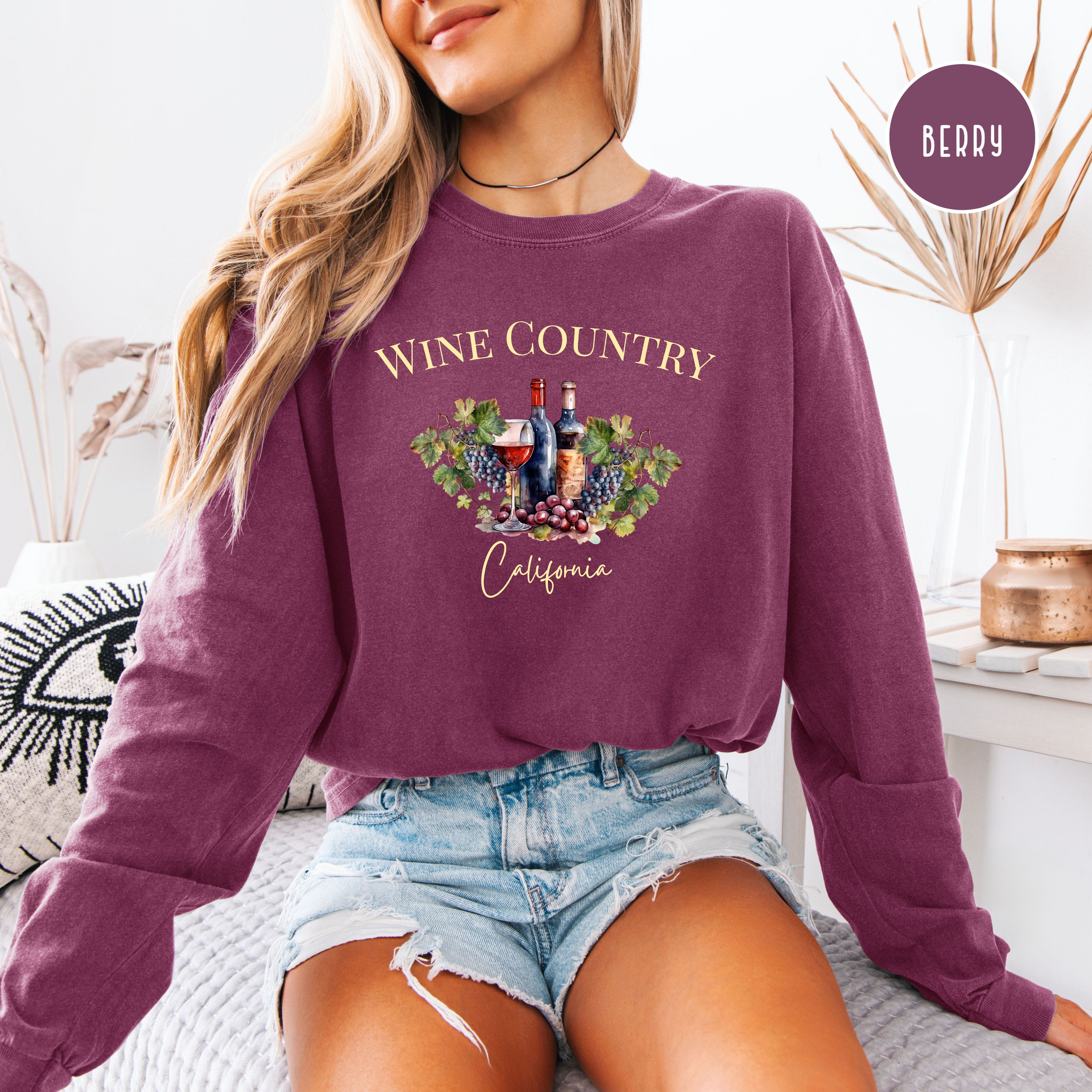 Wine Country California Long Sleeve Comfort Colors Tee Shirt Gift For Wine Lover