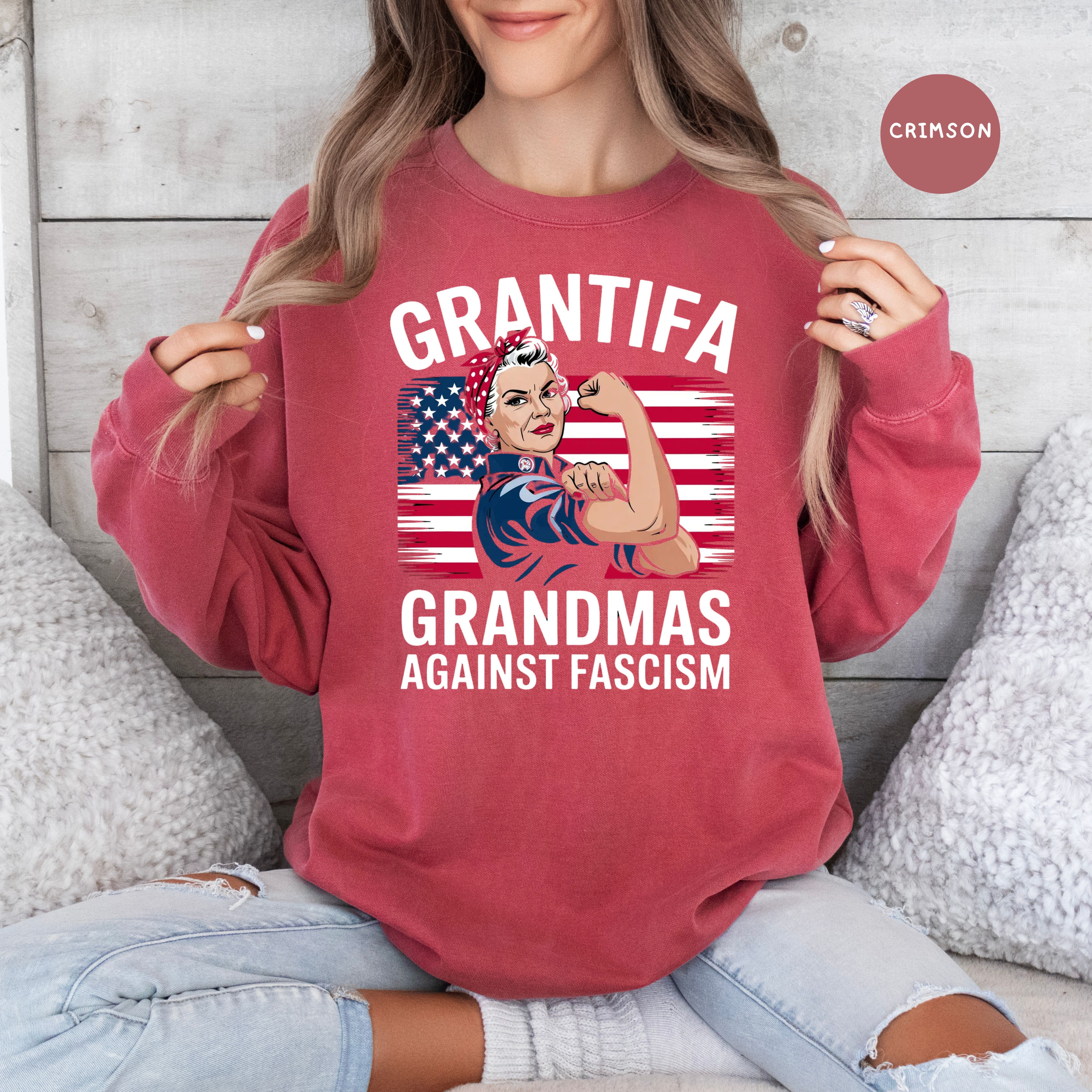 Grantifa Comfort Colors Sweatshirt, Rosie the Riveter Grandmas Against Fascism Sweatshirt