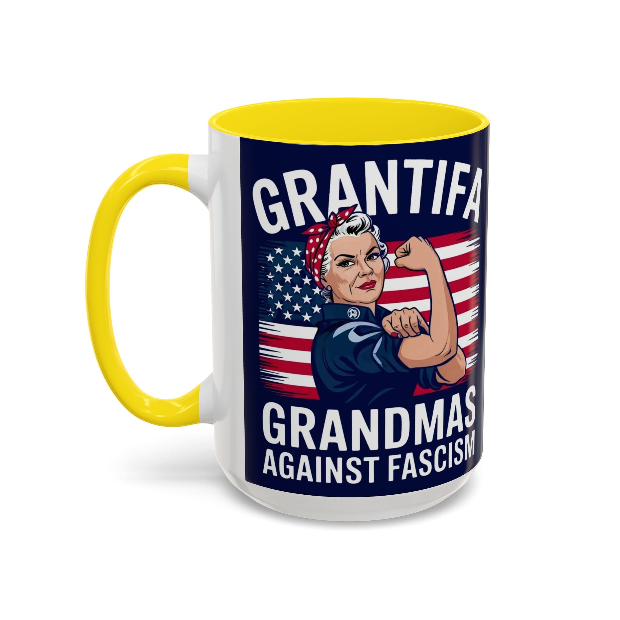 Grantifa Grandmas Against Fascism 15oz Ceramic 2-Tone Mug Dishwasher & Microwave Safe