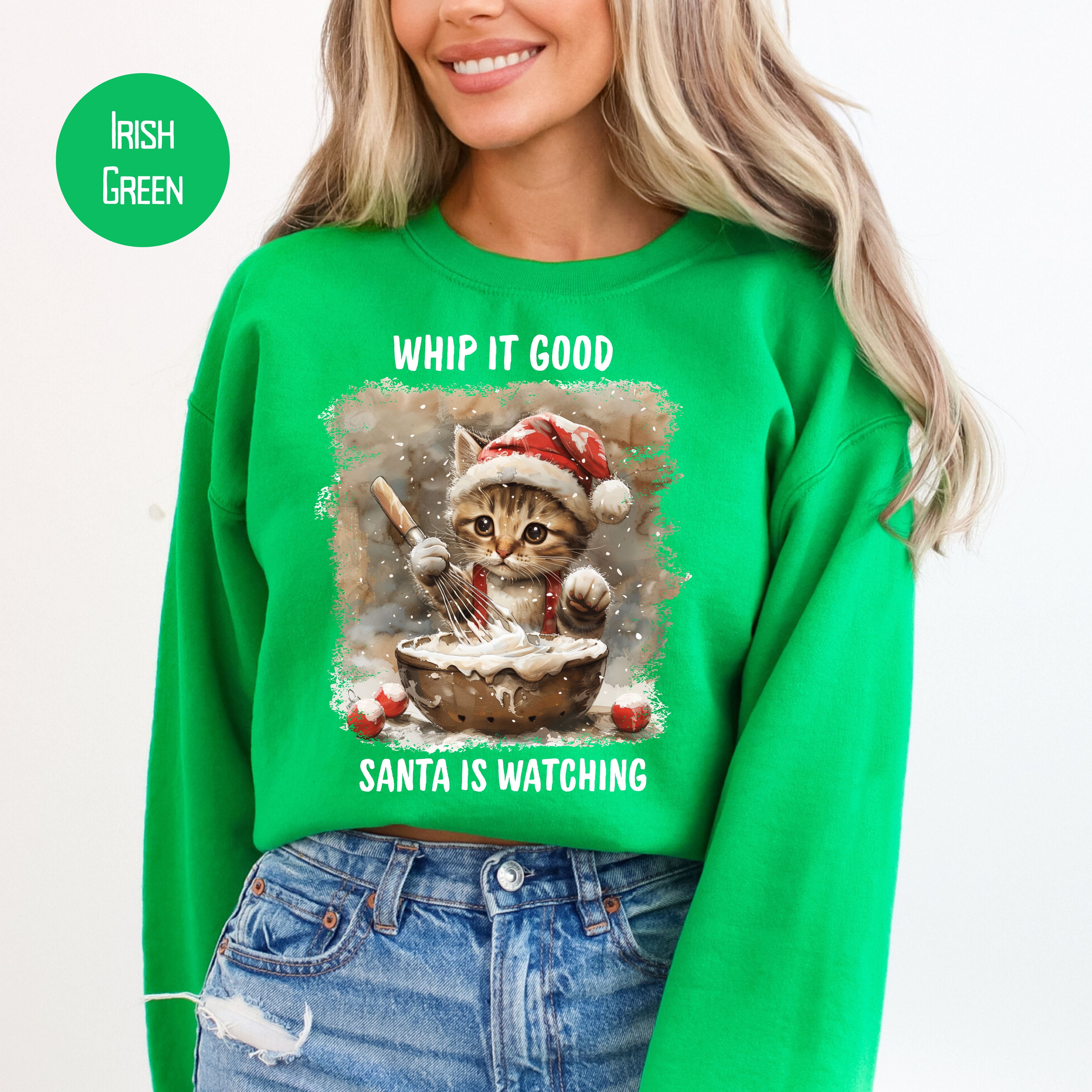 Cute Cat Whip It Good Christmas Baking Sweatshirt