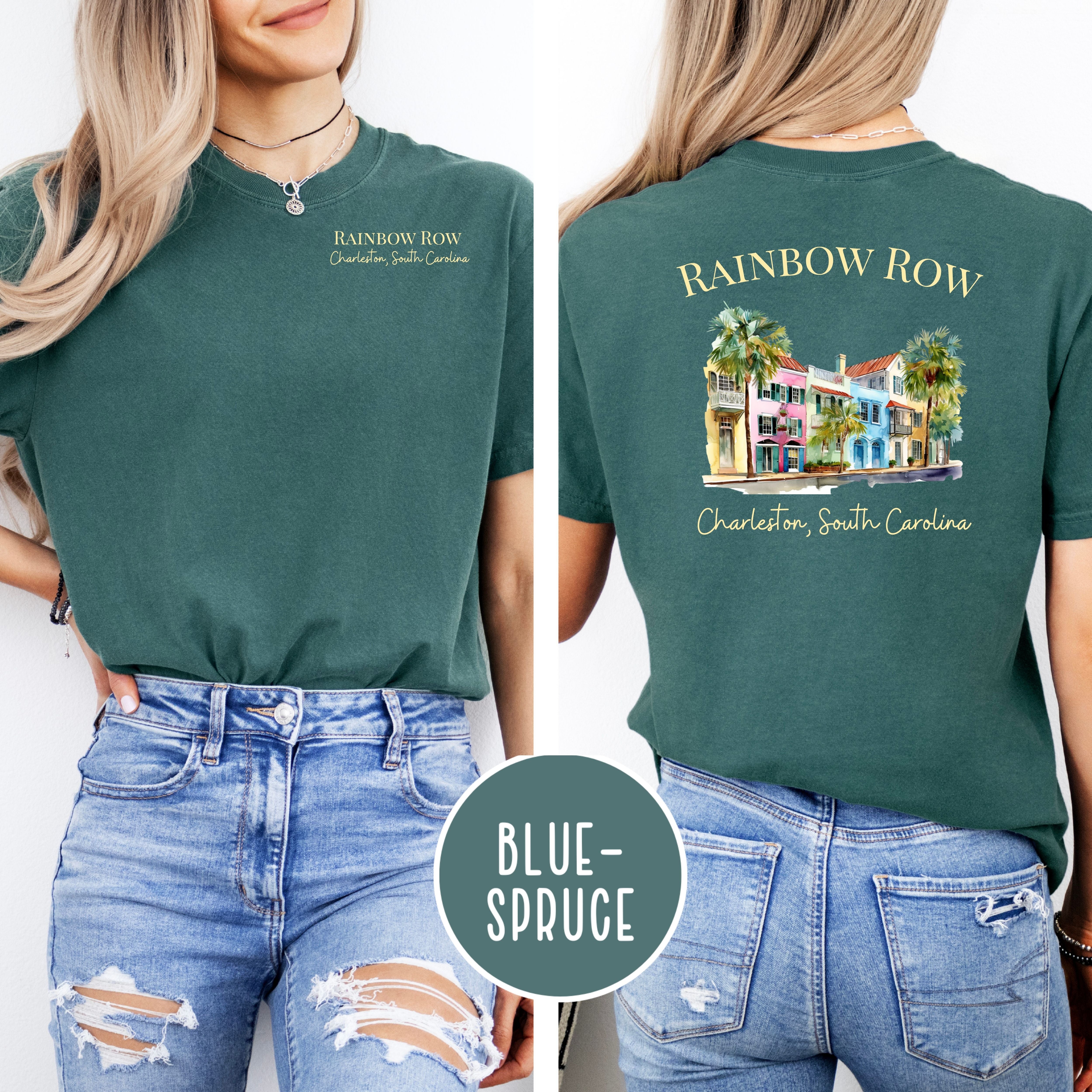 Rainbow Row Charleston South Carolina Comfort Colors Vacation Gift Tee Design Front and Back