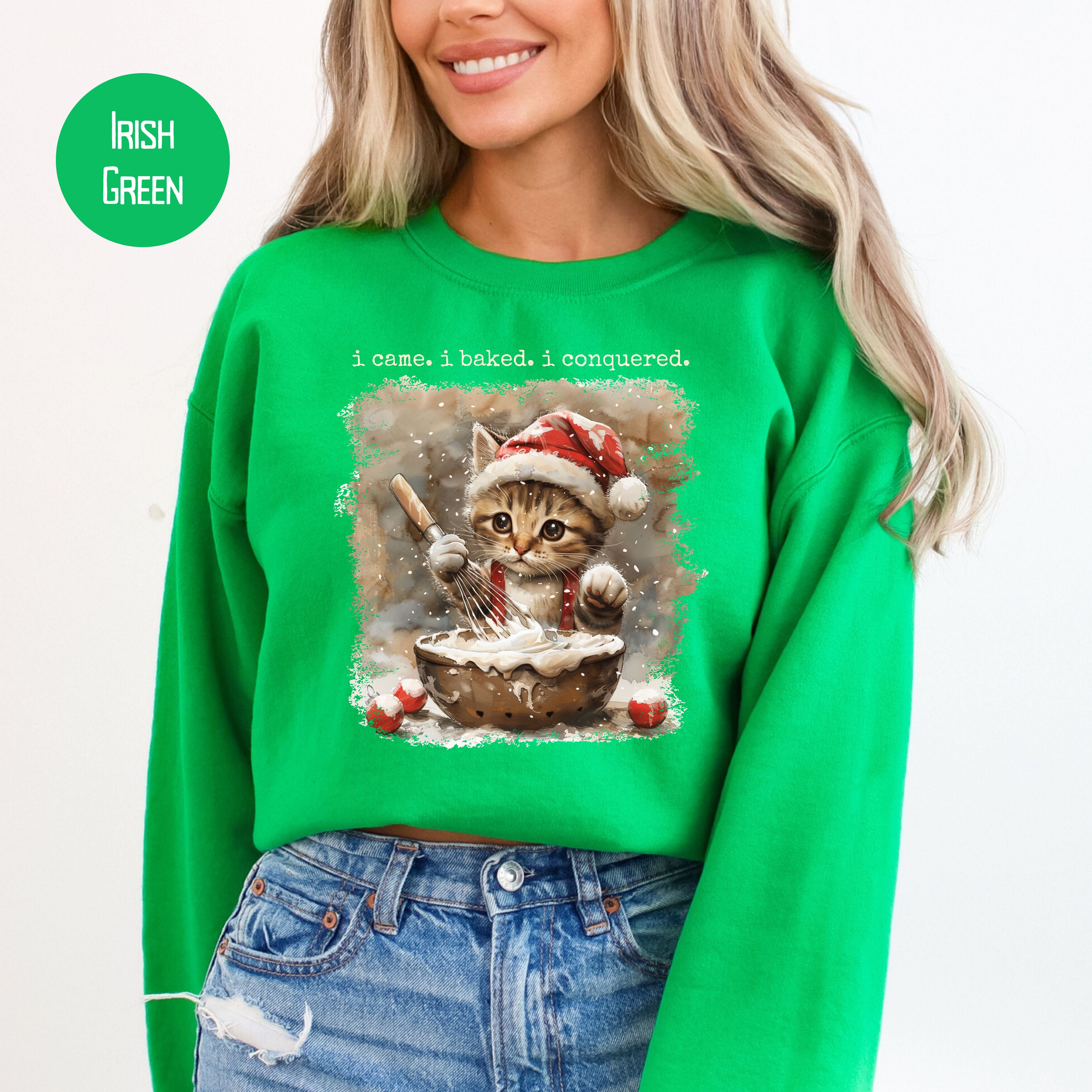 Cute Cat Lover Christmas Baking Unisex Sweatshirt, I Came I Baked I Conquered Baker Christmas Gift Sweatshirt