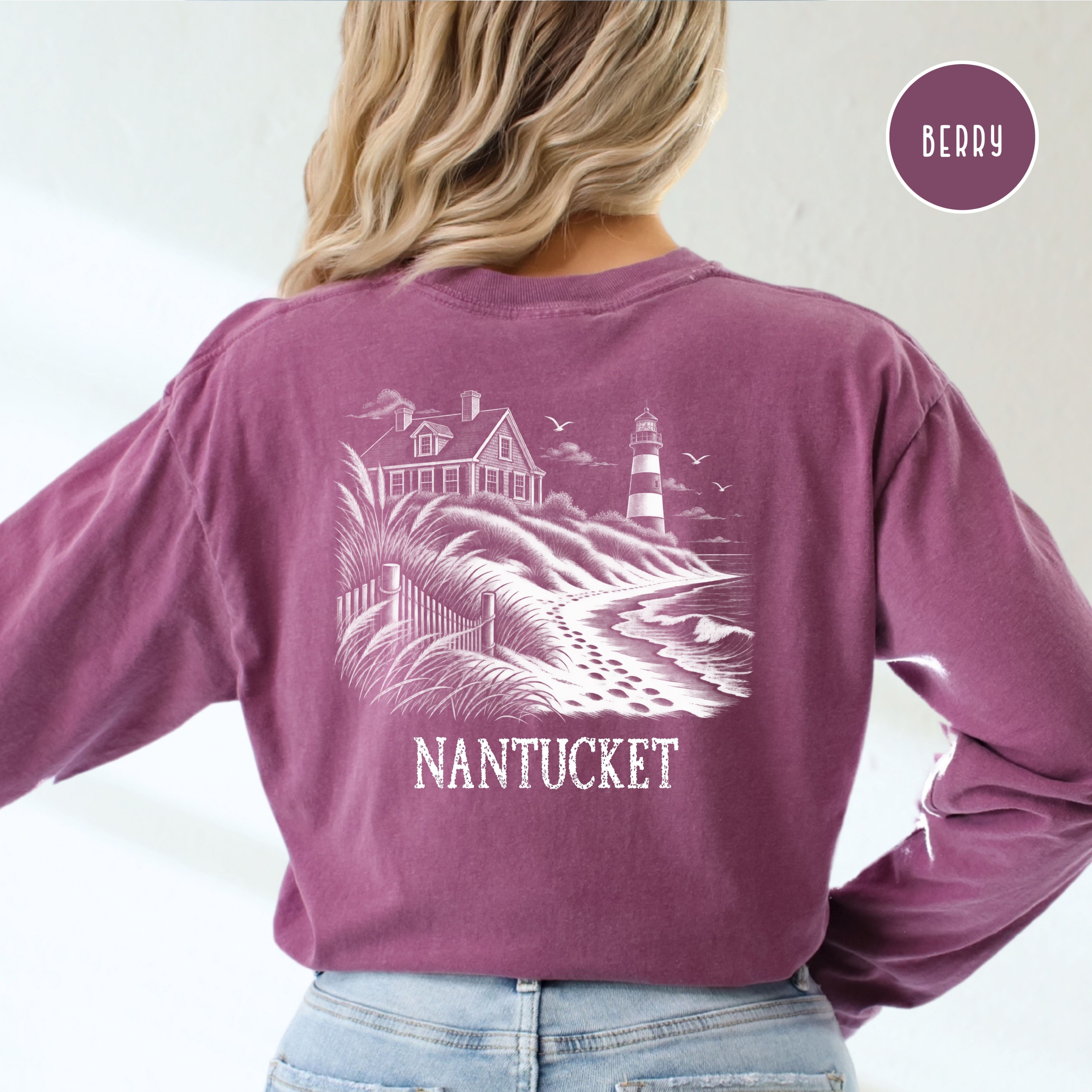 Nantucket Long Sleeve Comfort Colors T-Shirt, Nantucket Seaside Shirt, Nantucket Gift Shirt, Traveler Gift Shirt, Ocean Tee, Nantucket Shirt