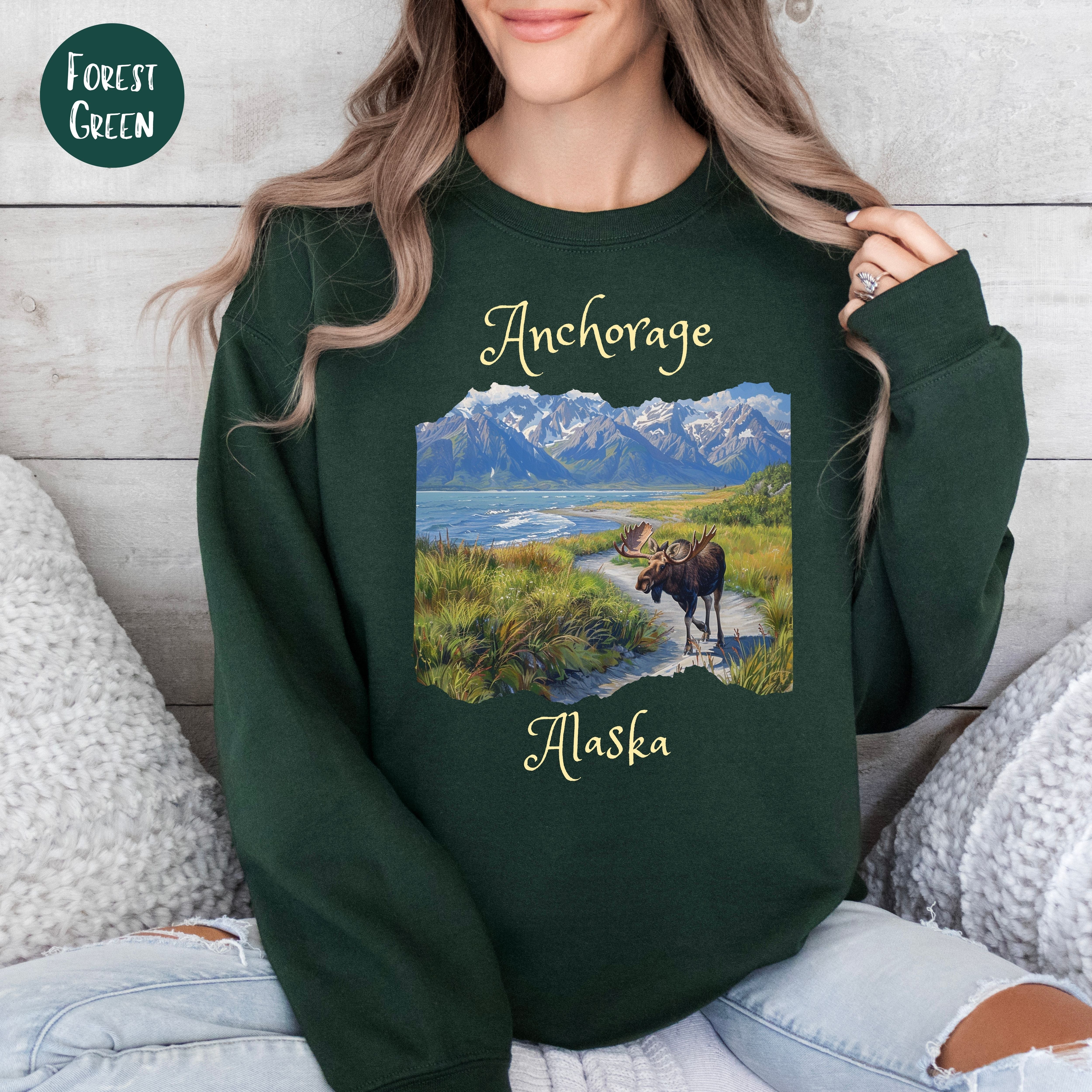 Anchorage Alaska Moose at Tony Knowles Coastal Trail Sweatshirt