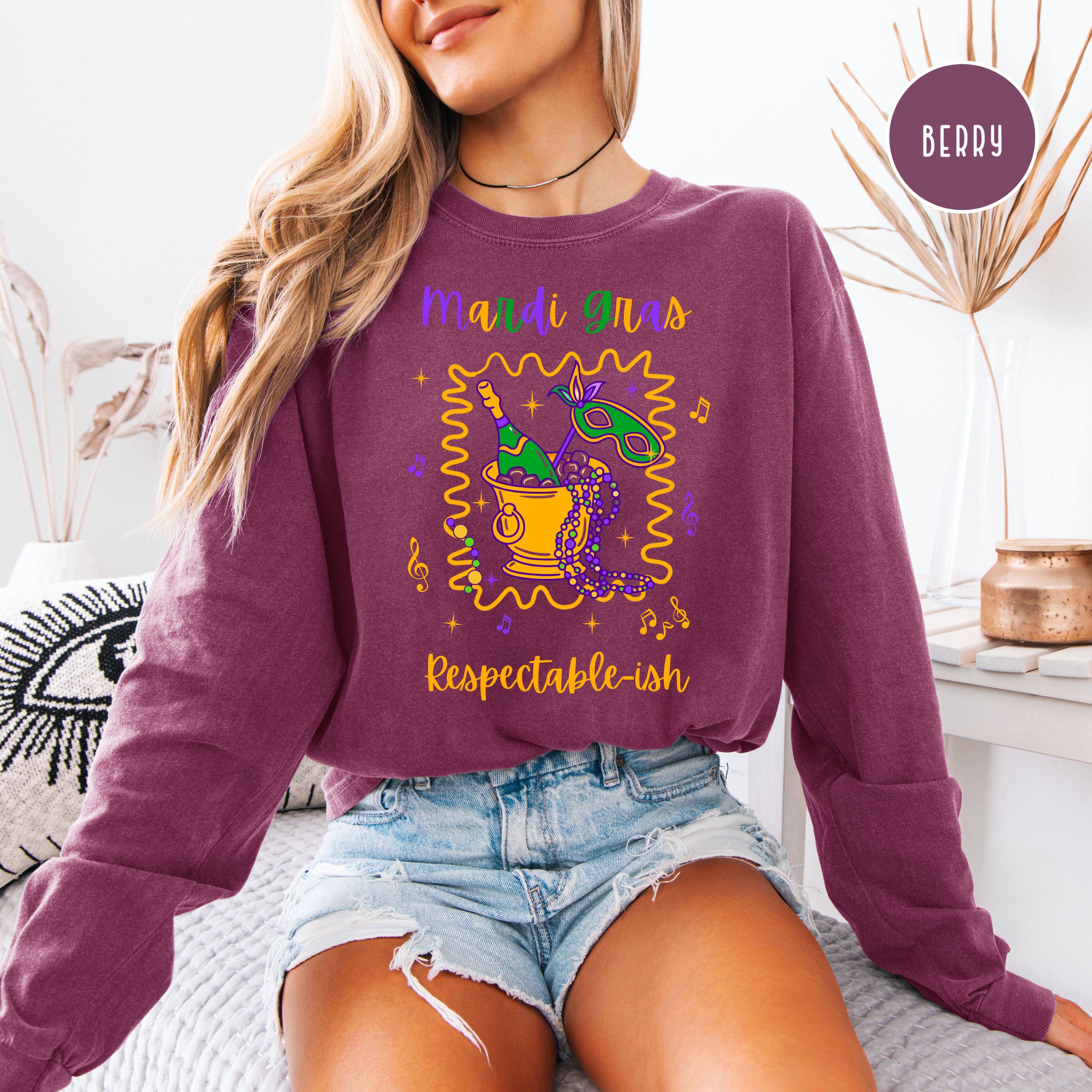 Mardi Gras Respectable-ish Long Sleeve Comfort Colors T-Shirt, New Orleans Vacation Shirt