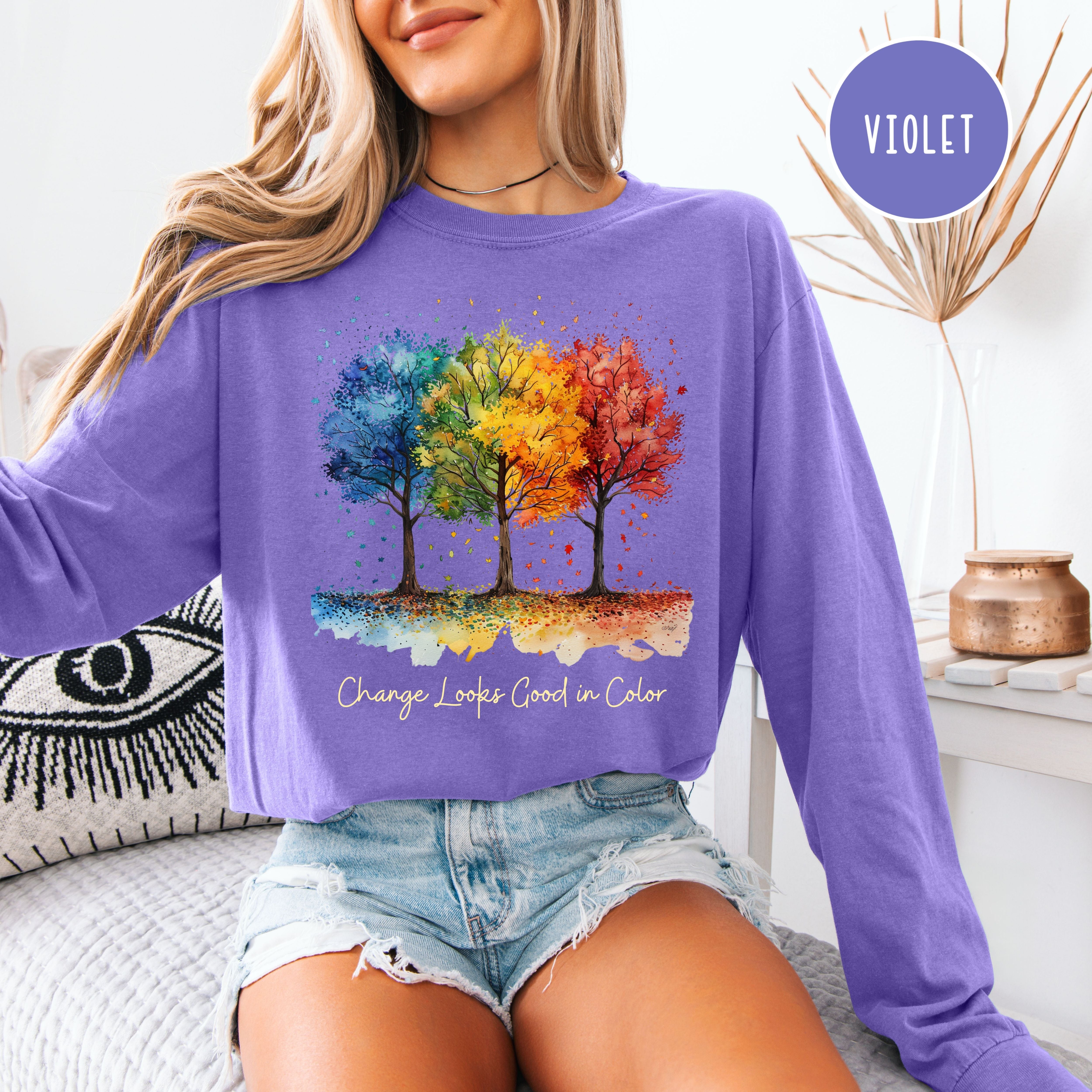 Change Looks Good In Color Autumn Unisex Comfort Colors Long Sleeve Fall Tee