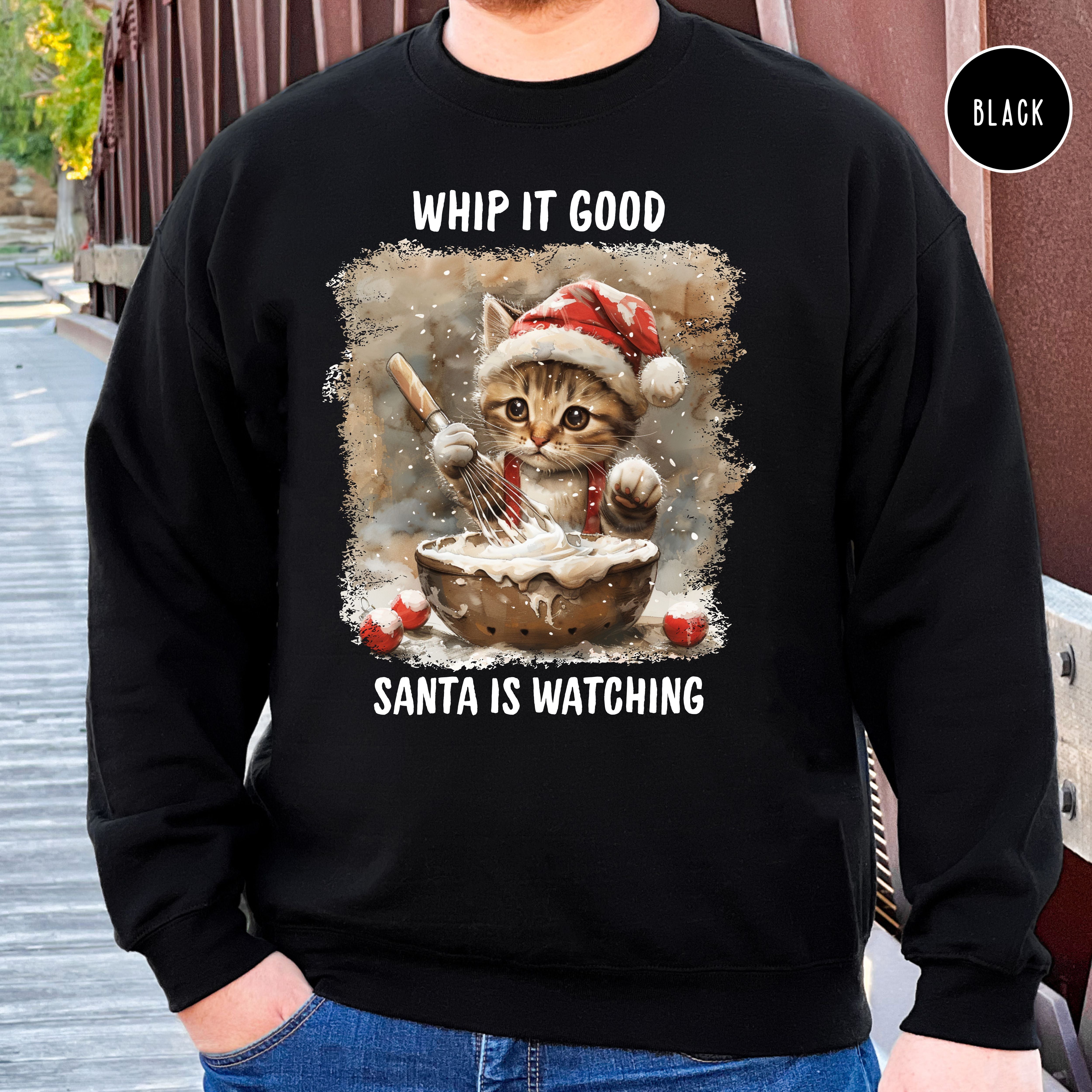 Cute Cat Whip It Good Christmas Baking Sweatshirt