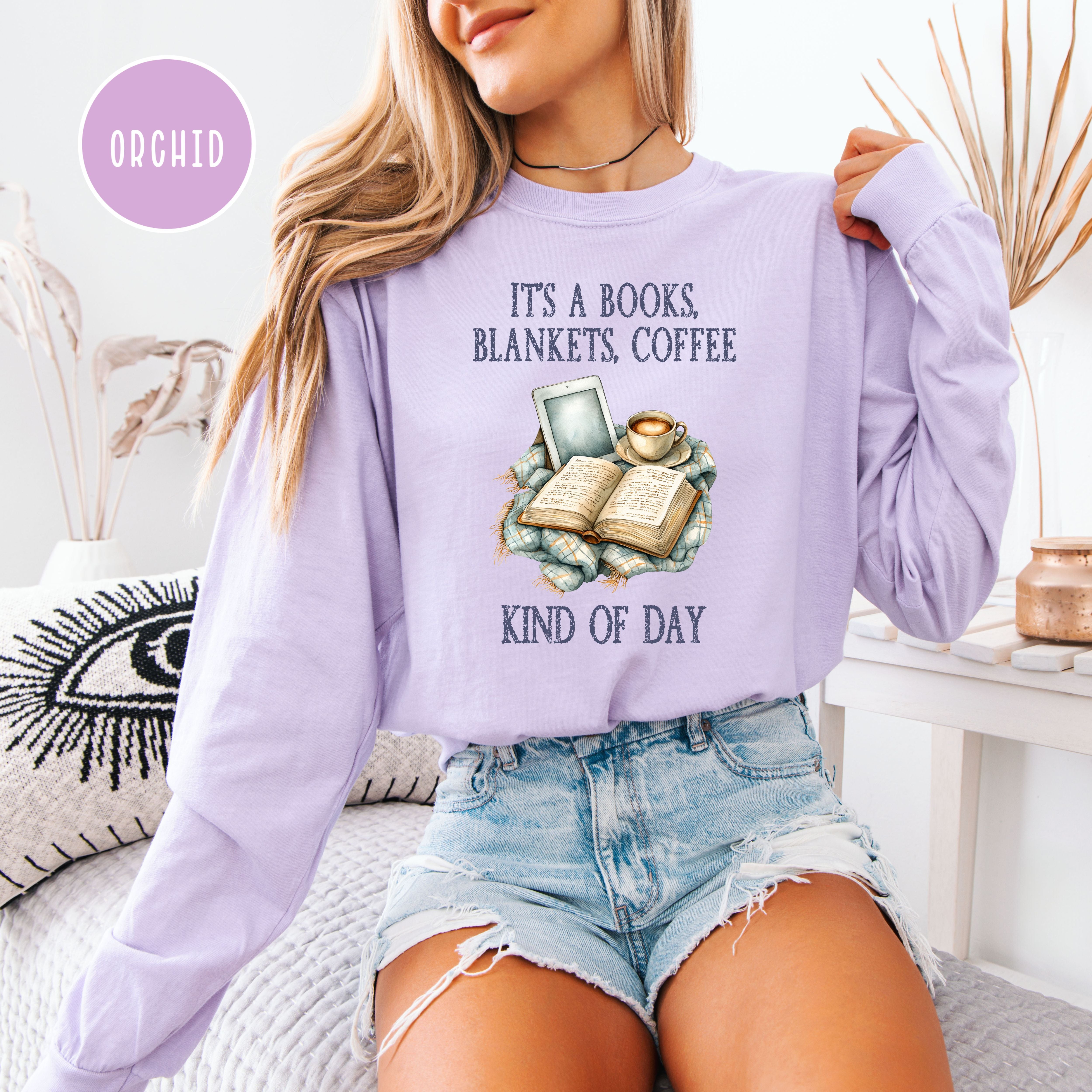 Cozy Weather Long Sleeve Comfort Colors T-Shirt, Rainy Day Book Lover Shirt