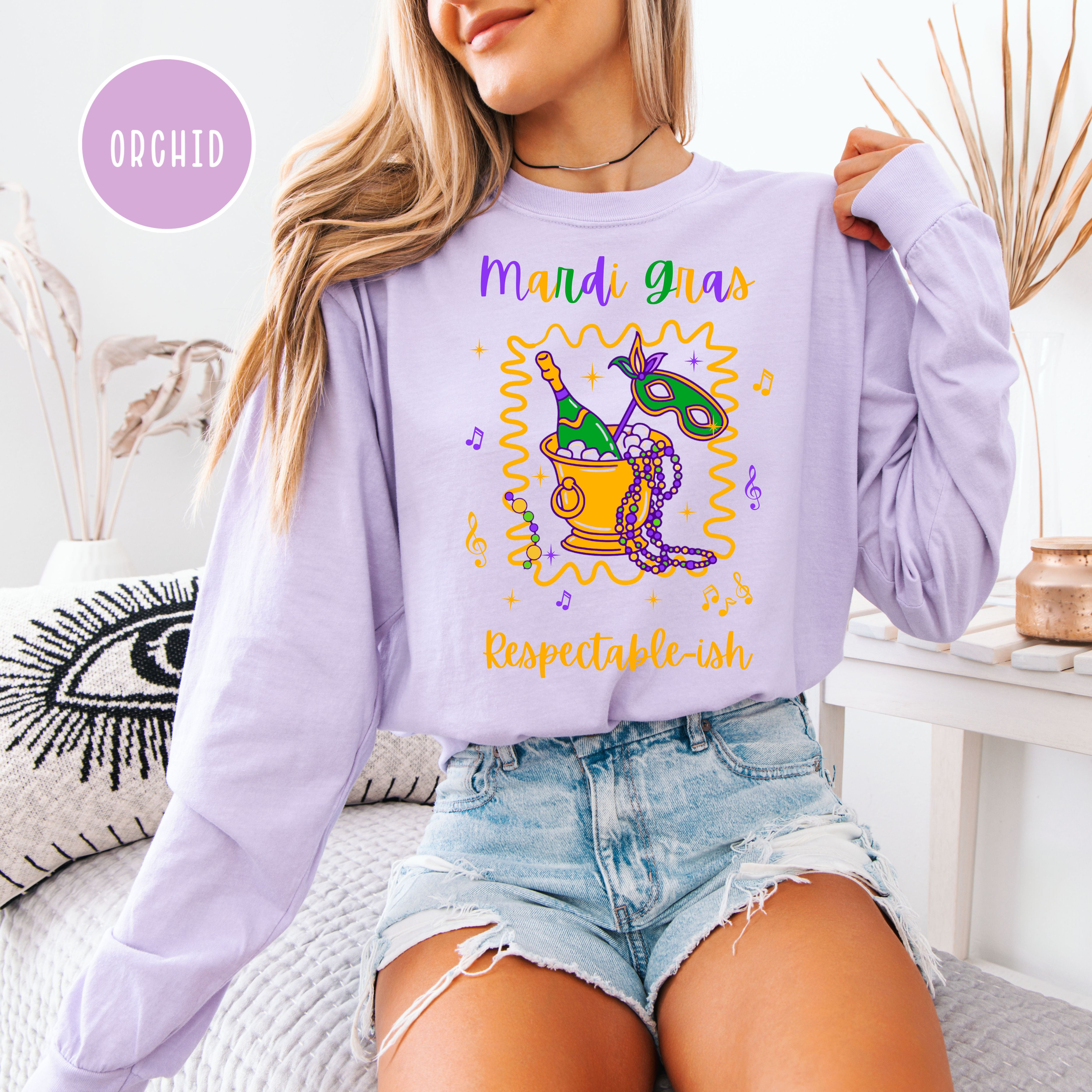 Mardi Gras Respectable-ish Long Sleeve Comfort Colors T-Shirt, New Orleans Vacation Shirt