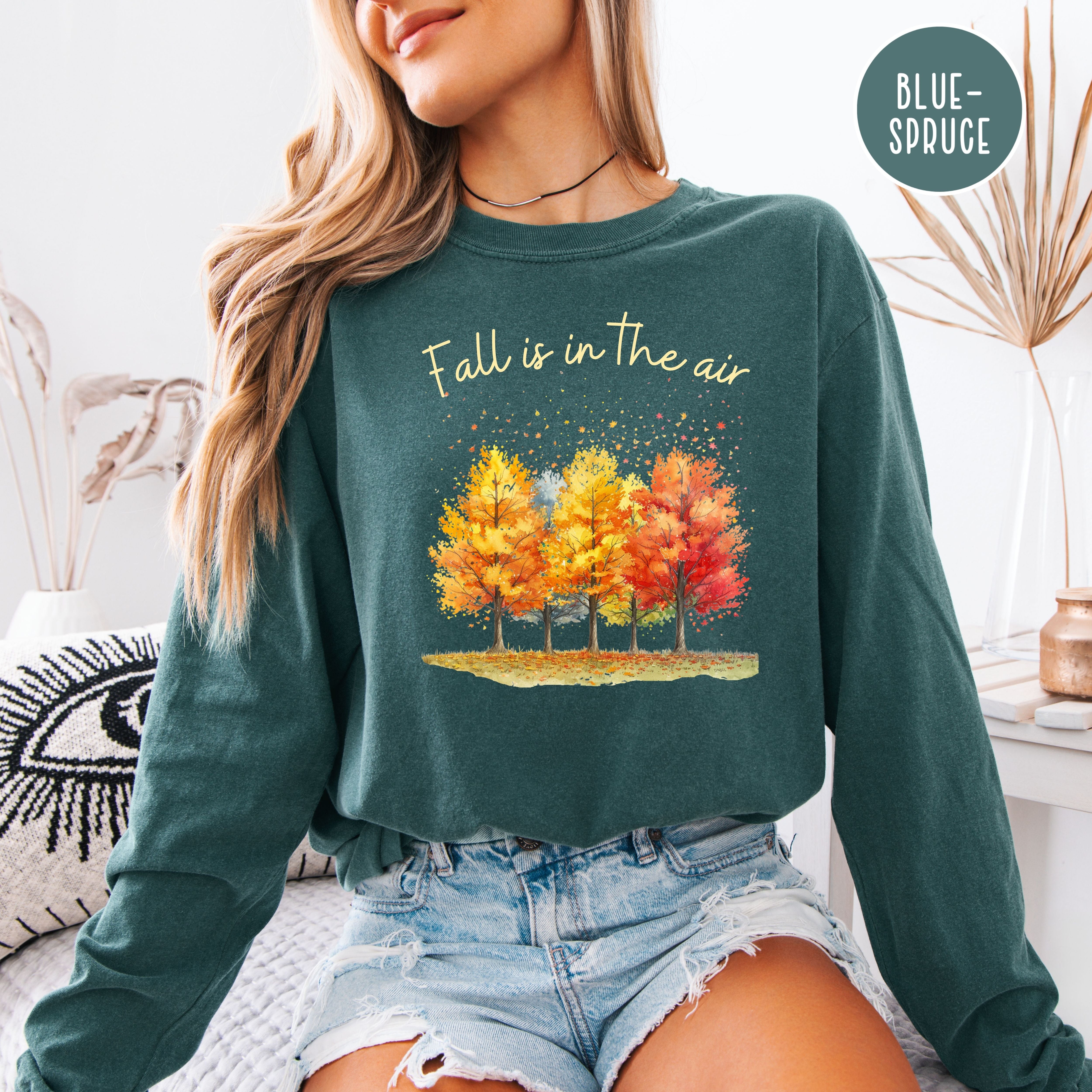 Fall is in The Air Autumn Vibes Colorful Fall Leaves Unisex Long Sleeve Comfort Colors Tee