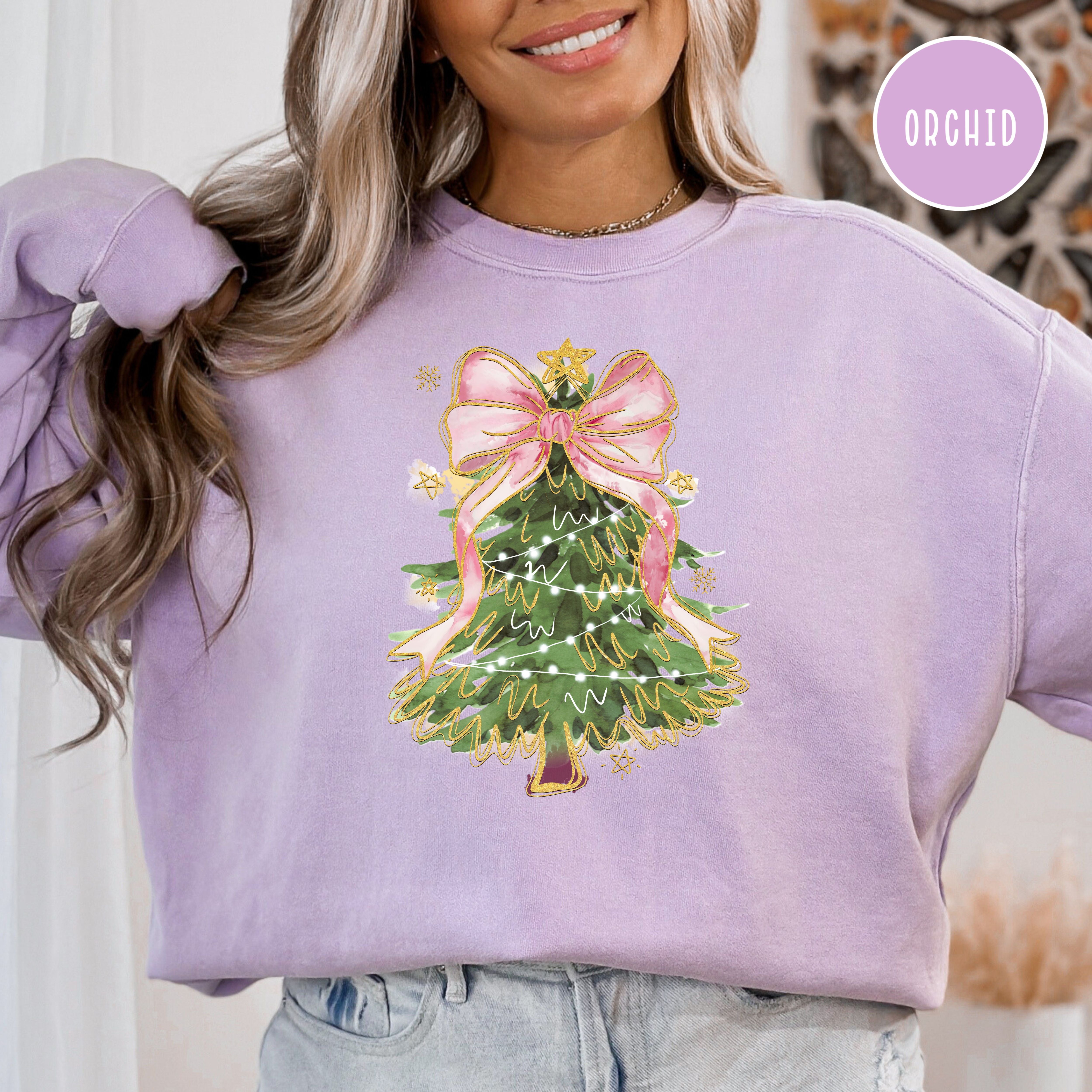 Pink Bow Christmas Tree Comfort Colors® Sweatshirt