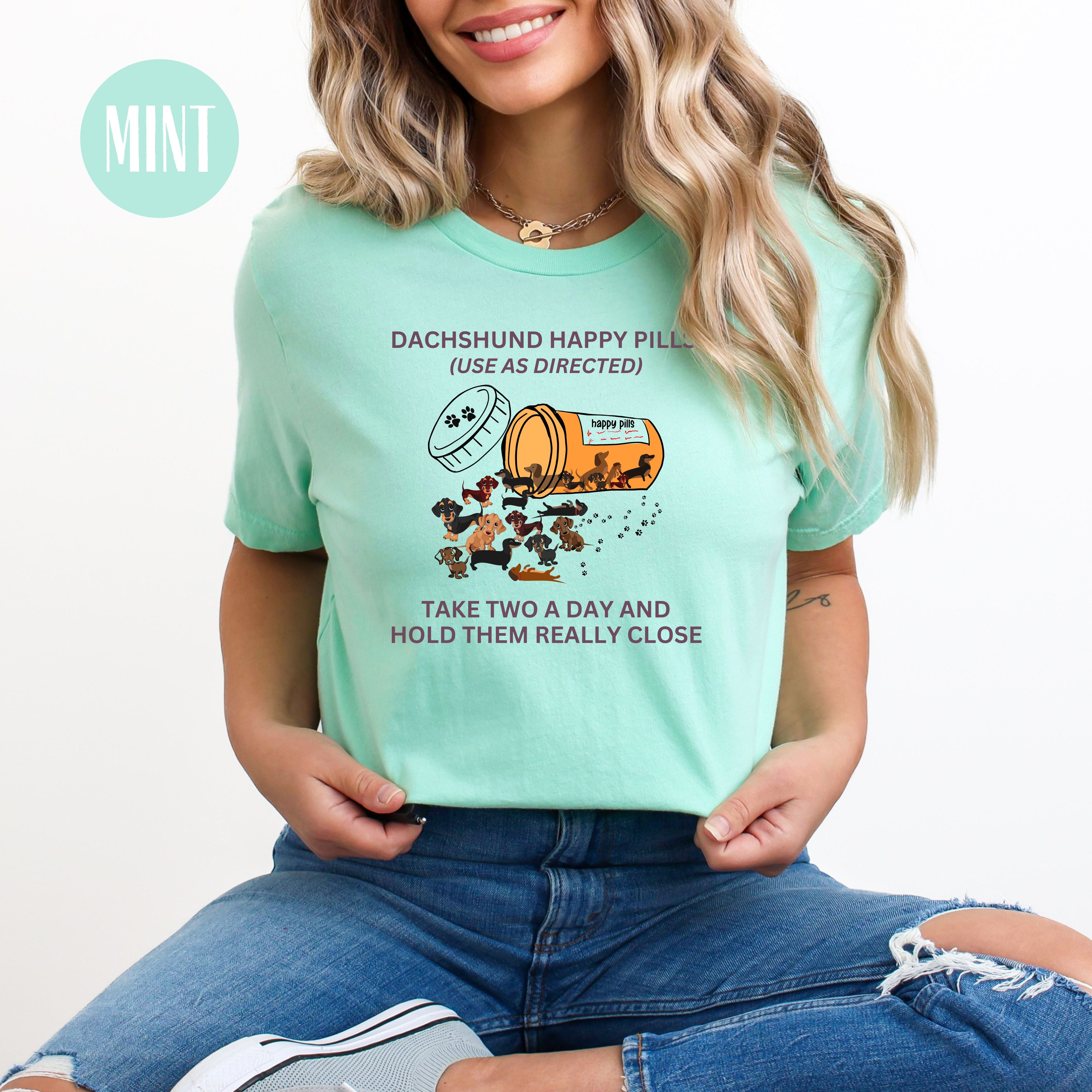 Dachshund Happy Pills Adult Unisex Crewneck Tee