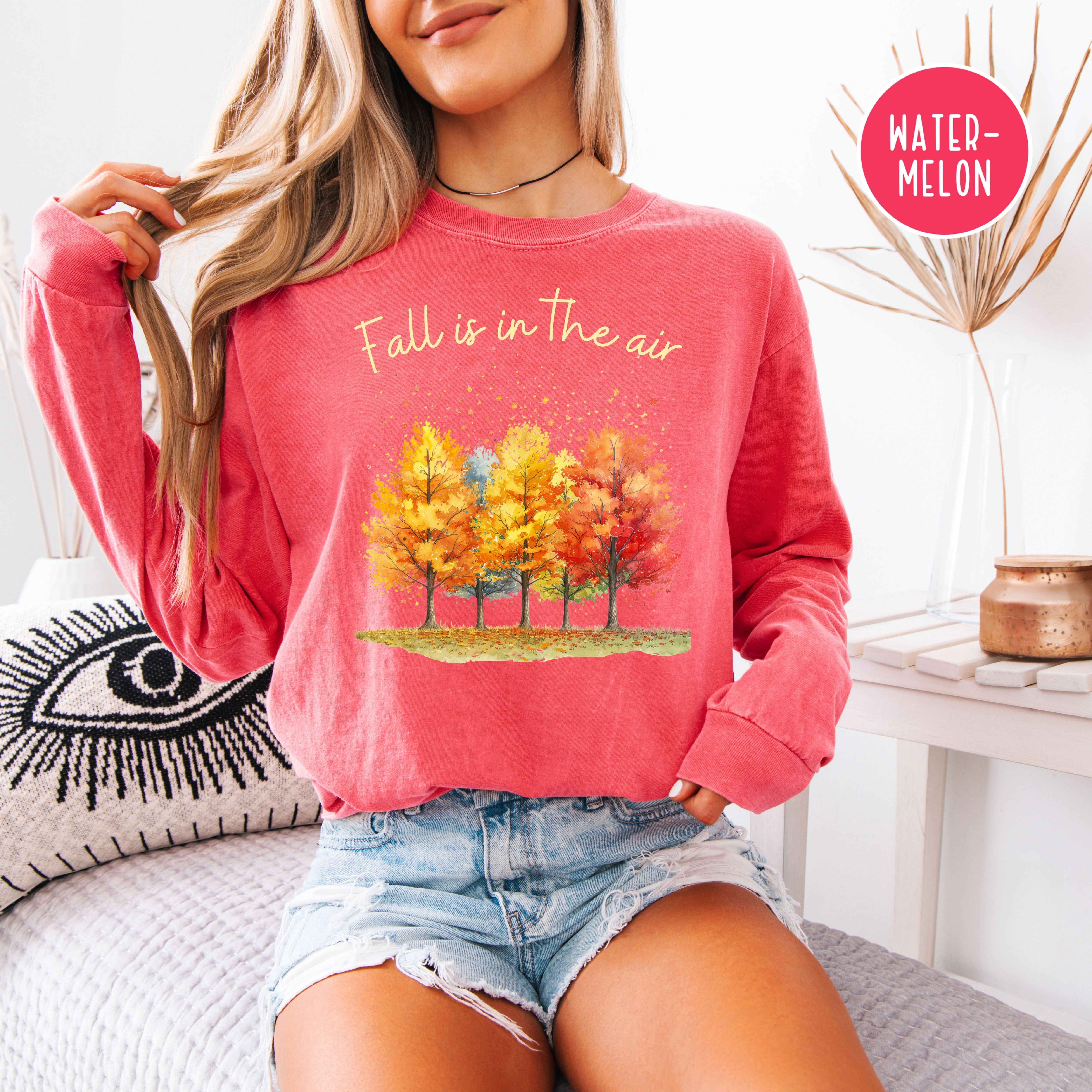 Fall is in The Air Autumn Vibes Colorful Fall Leaves Unisex Long Sleeve Comfort Colors Tee