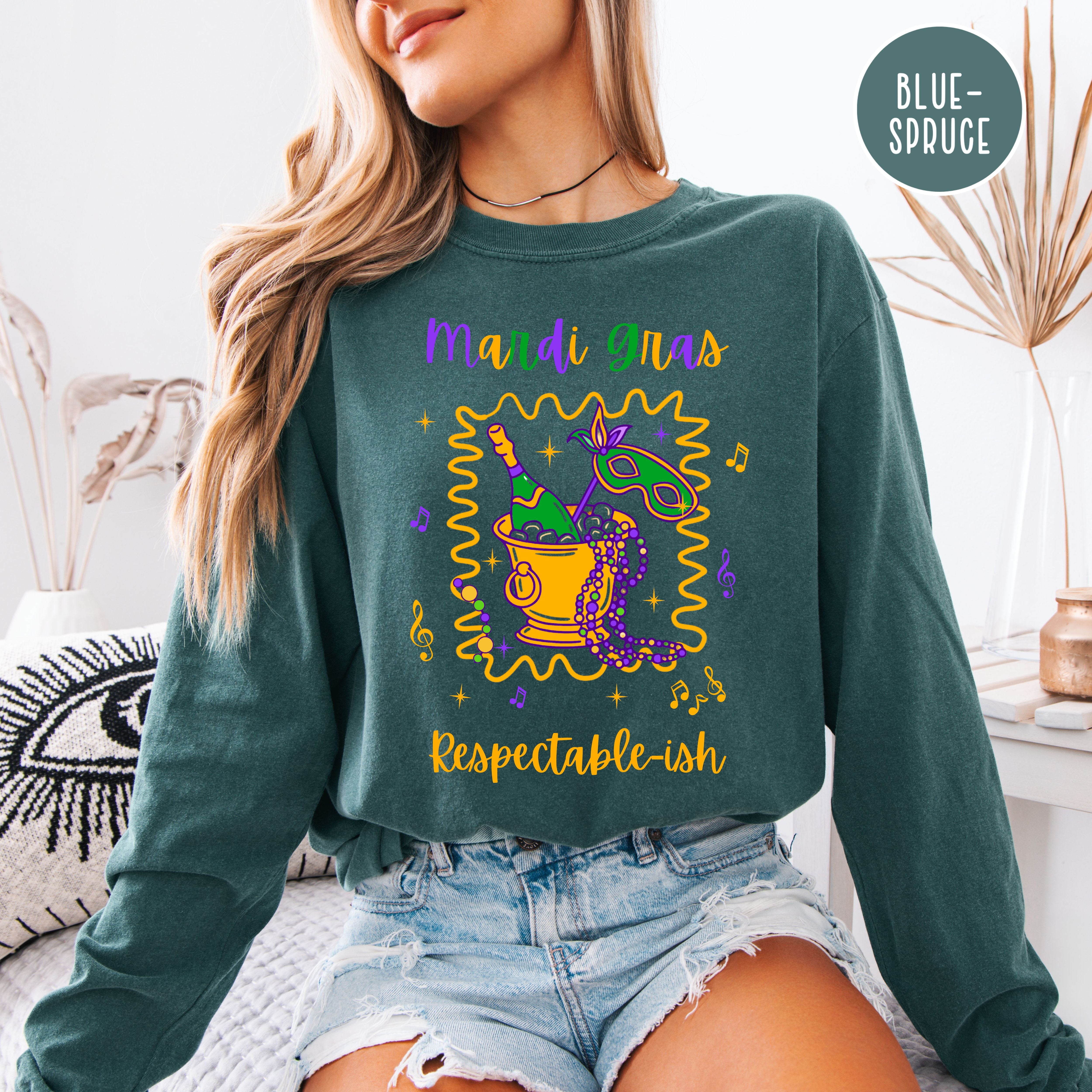 Mardi Gras Respectable-ish Long Sleeve Comfort Colors T-Shirt, New Orleans Vacation Shirt