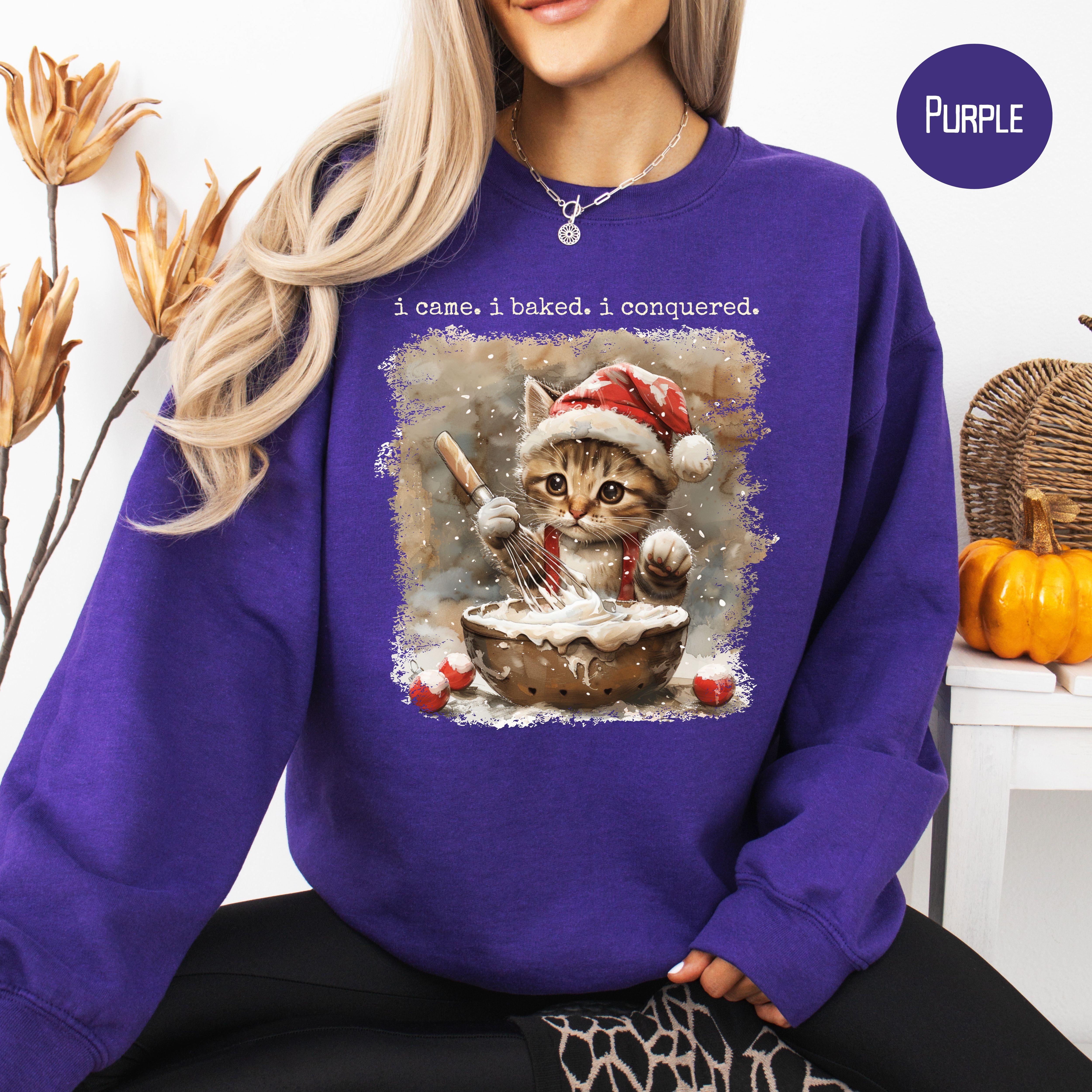 Cute Cat Lover Christmas Baking Unisex Sweatshirt, I Came I Baked I Conquered Baker Christmas Gift Sweatshirt