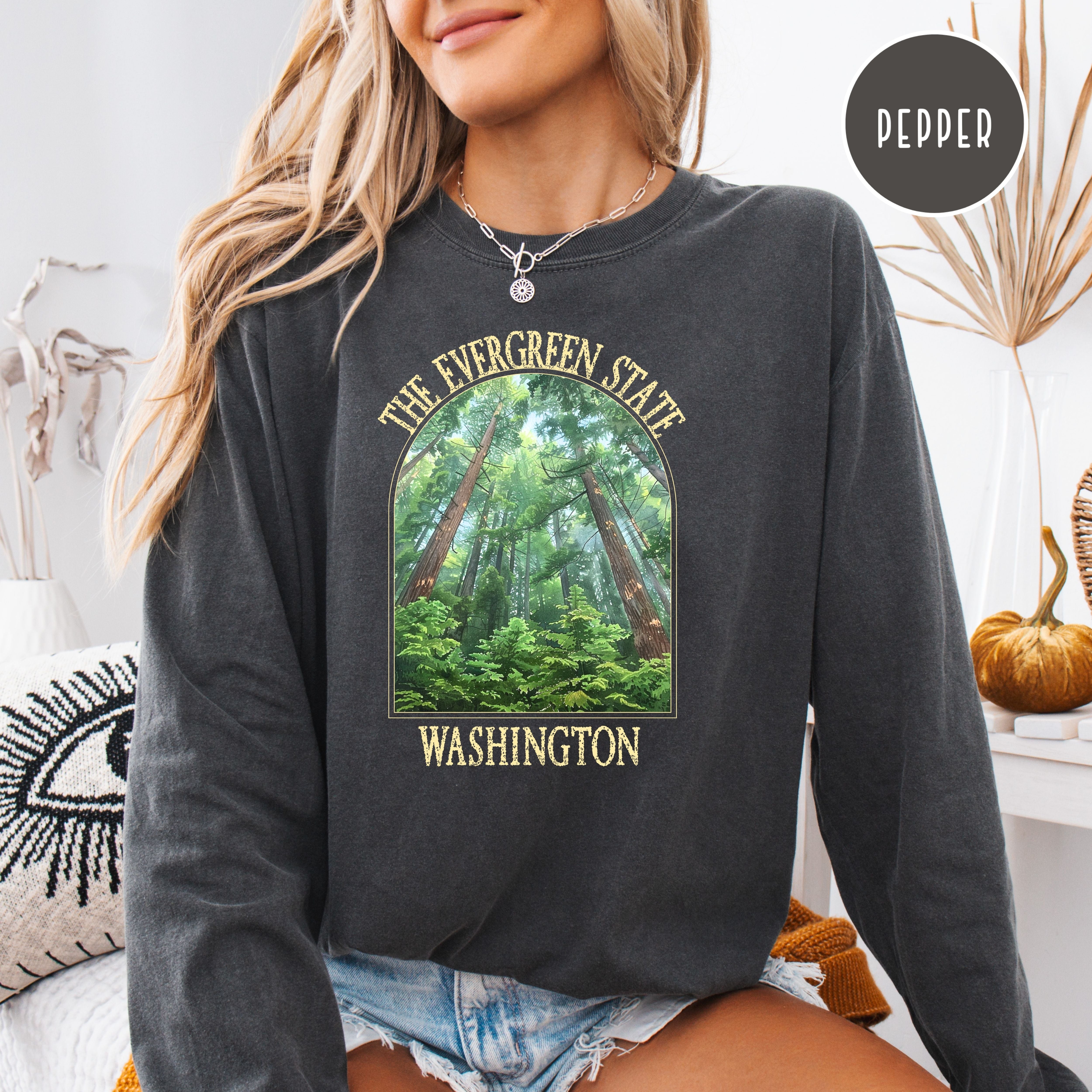 Washington State Evergreen Trees Comfort Colors Unisex Long Sleeve Tee