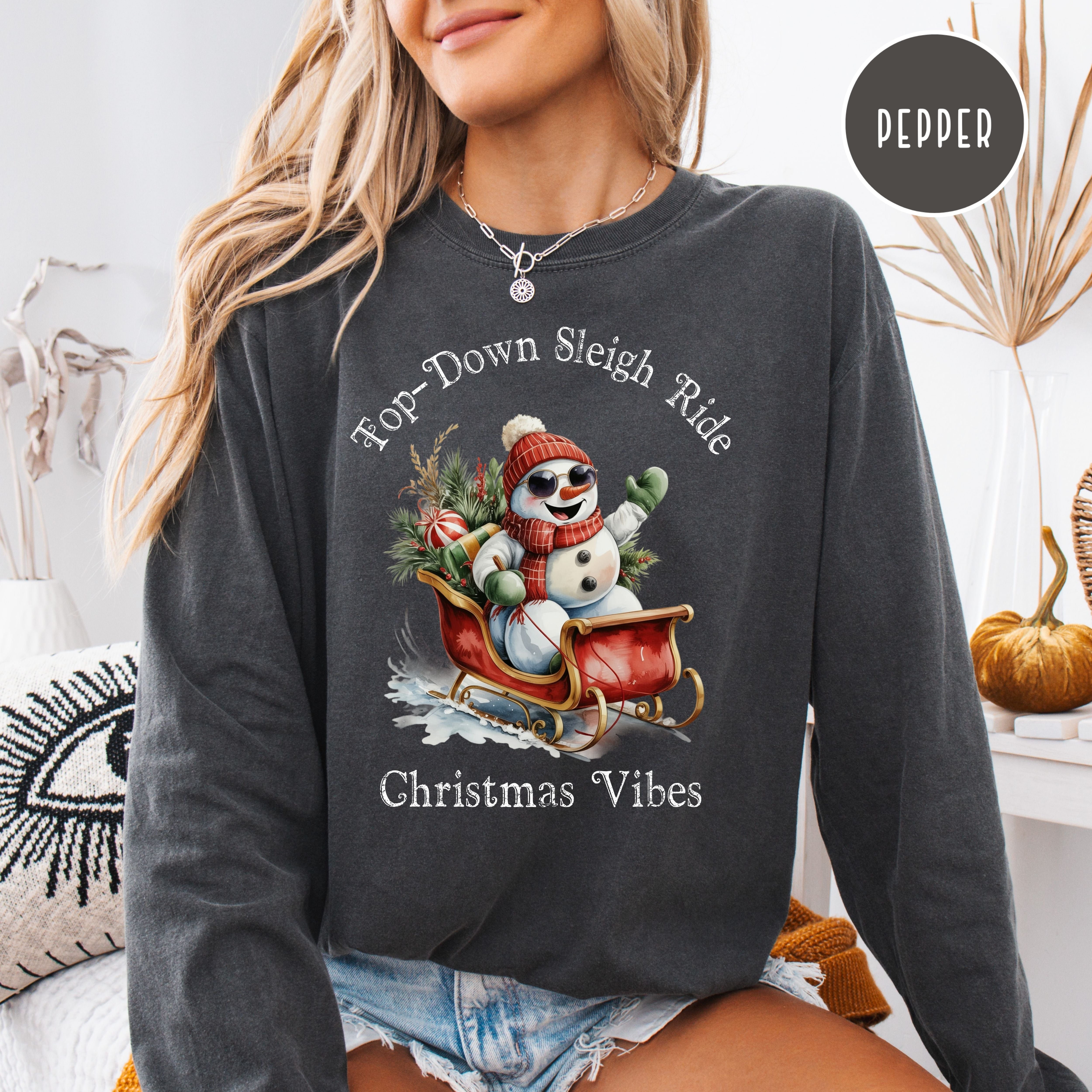 Top-Down Sleigh Ride Long Sleeve Unisex Comfort Colors Christmas Shirt