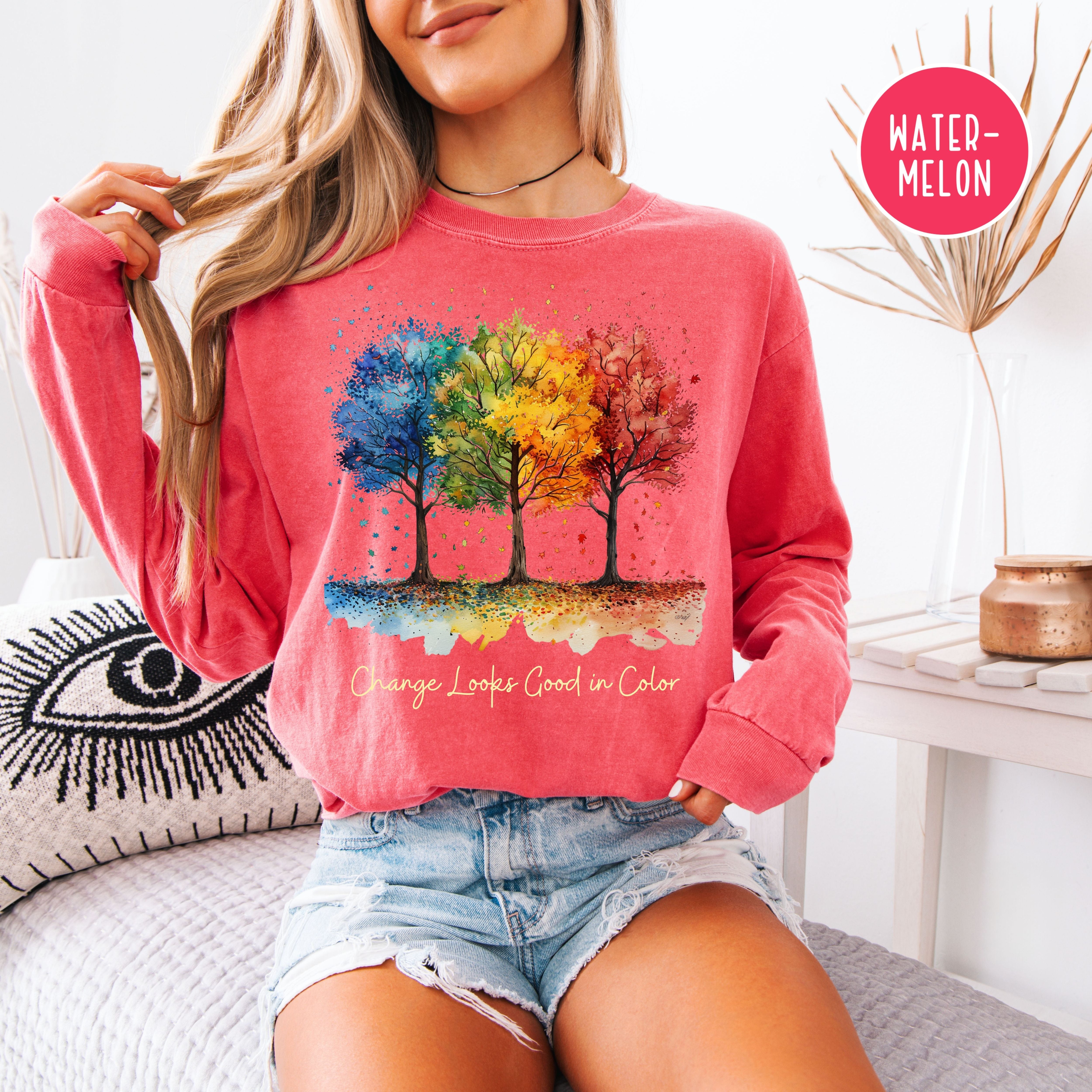 Change Looks Good In Color Autumn Unisex Comfort Colors Long Sleeve Fall Tee