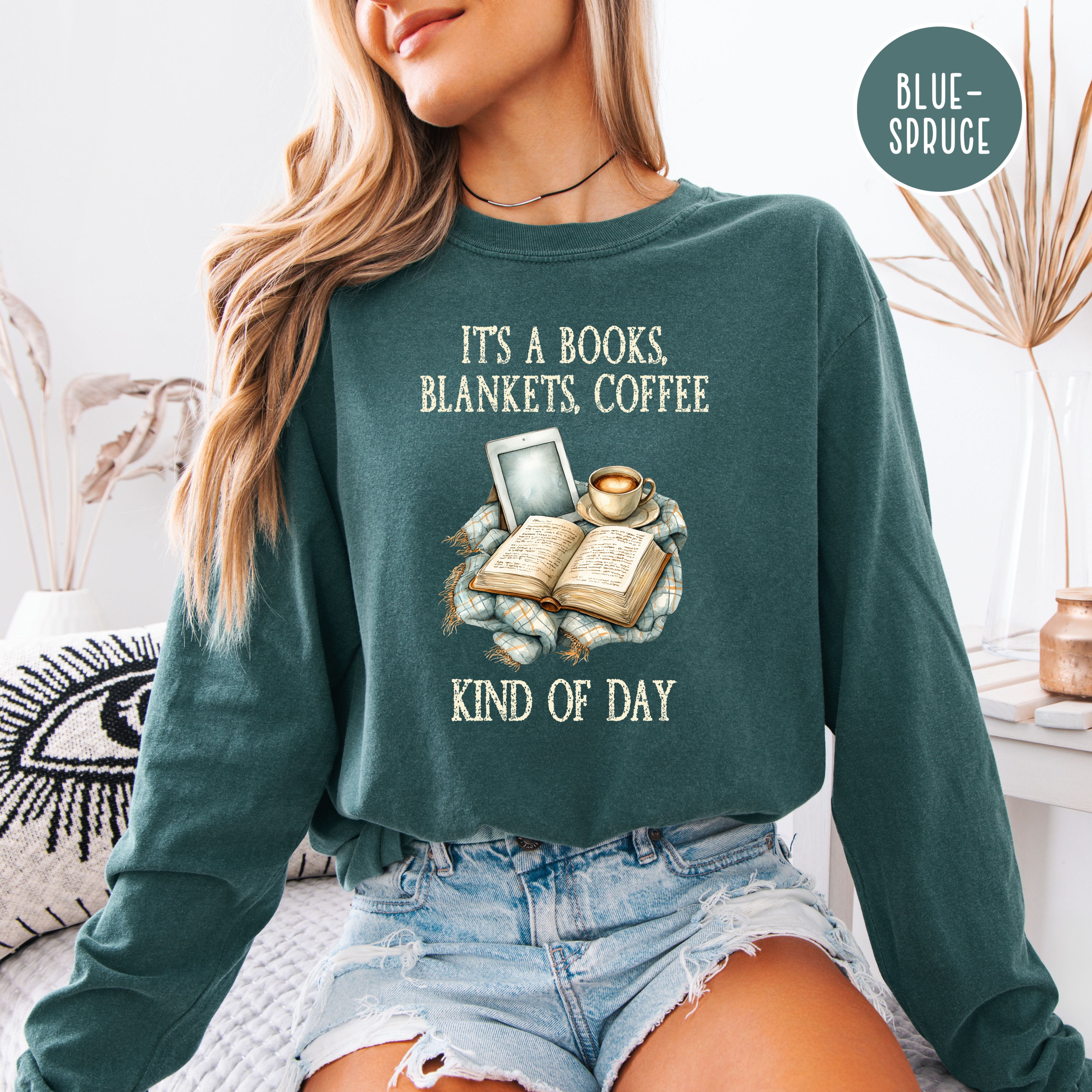 Cozy Weather Long Sleeve Comfort Colors T-Shirt, Rainy Day Book Lover Shirt