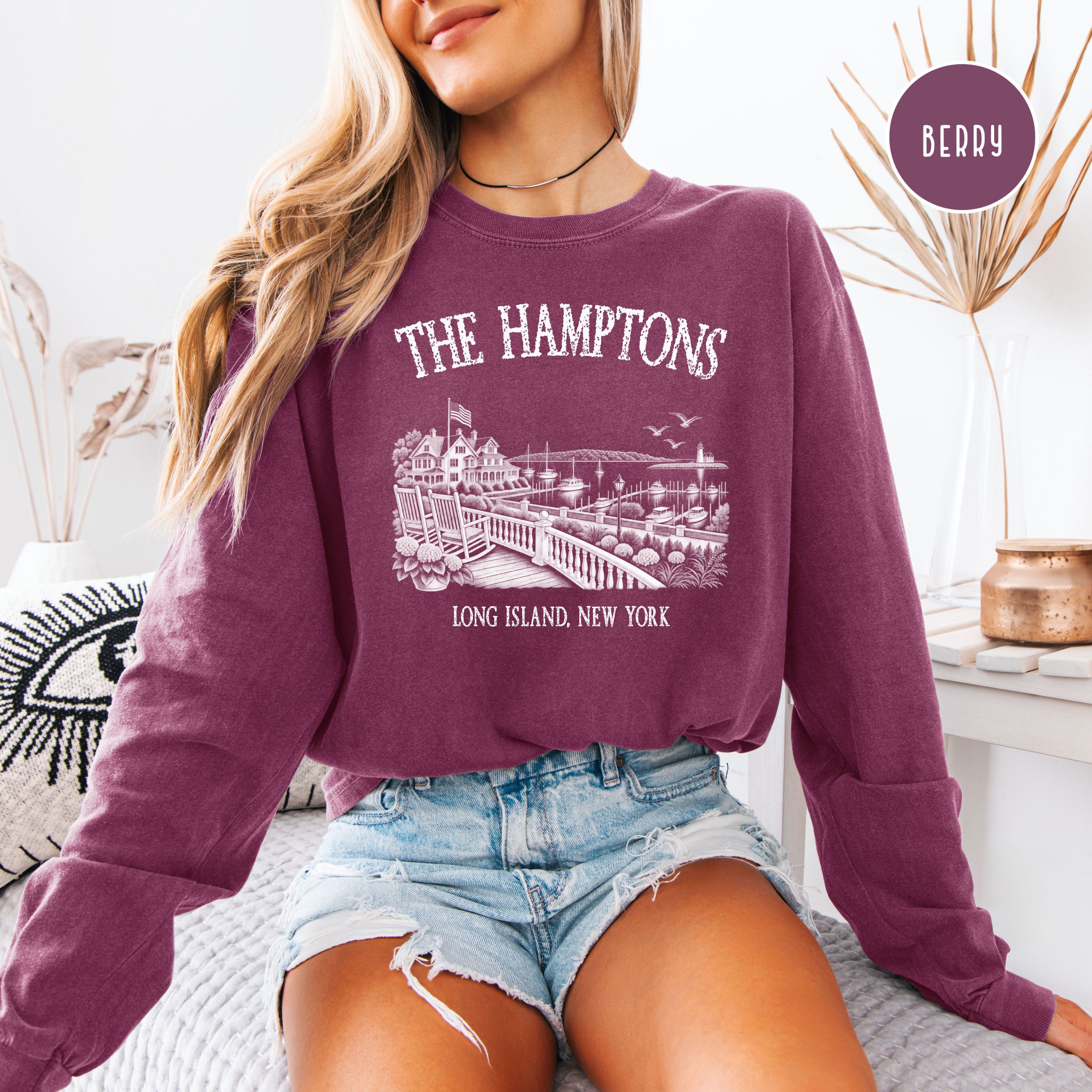 The Hamptons New York Long Sleeve Comfort Colors T-Shirt, Hamptons Vacation Gift, Hamptons Gift Shirt, Hamptons Summer, New York Gift