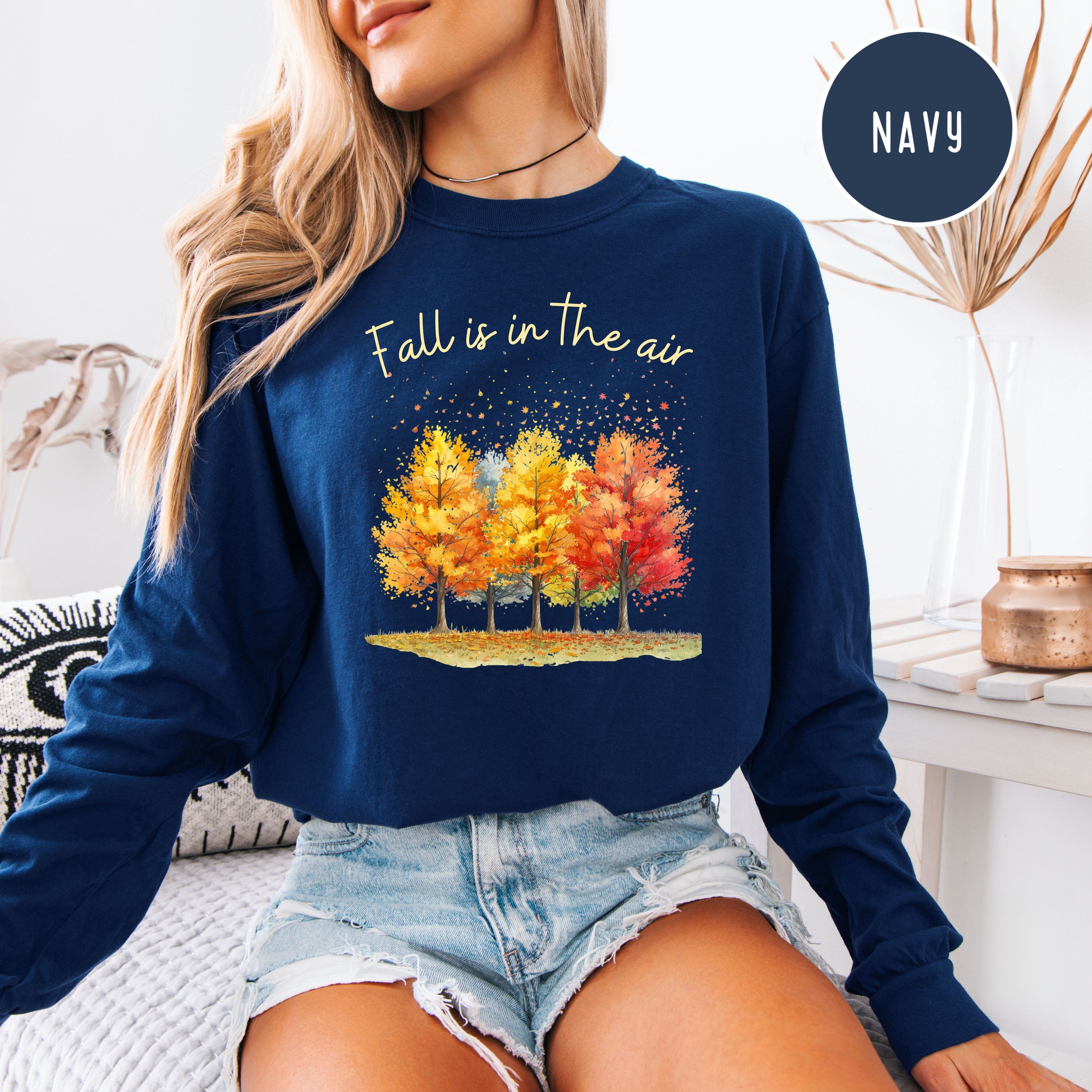 Fall is in The Air Autumn Vibes Colorful Fall Leaves Unisex Long Sleeve Comfort Colors Tee