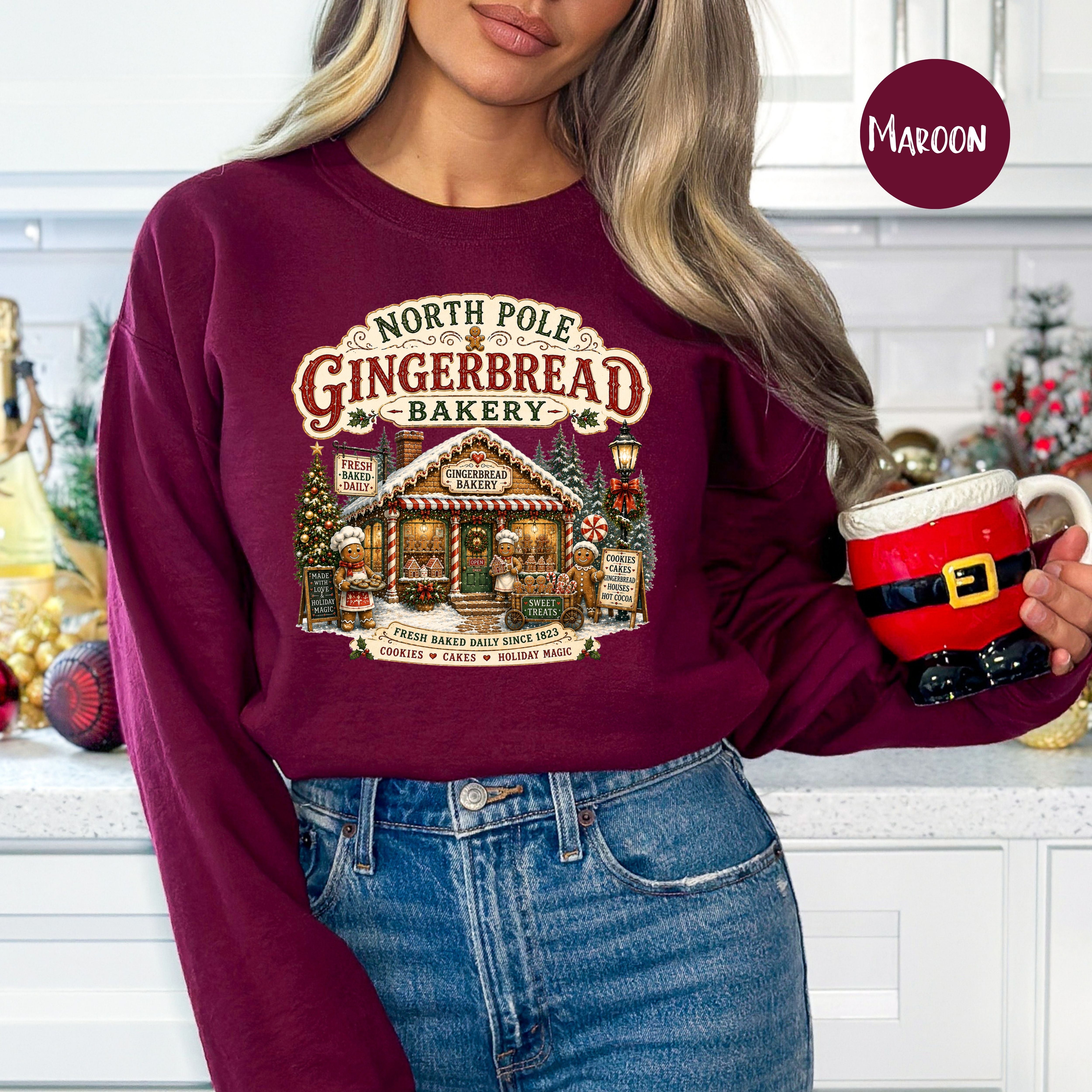 Christmas Gingerbread Bakery Pullover Sweatshirt, North Pole Christmas Gift Shirt, Gingerbread Lover Gift Shirt, Bakery Shirt, Xmas Shirt