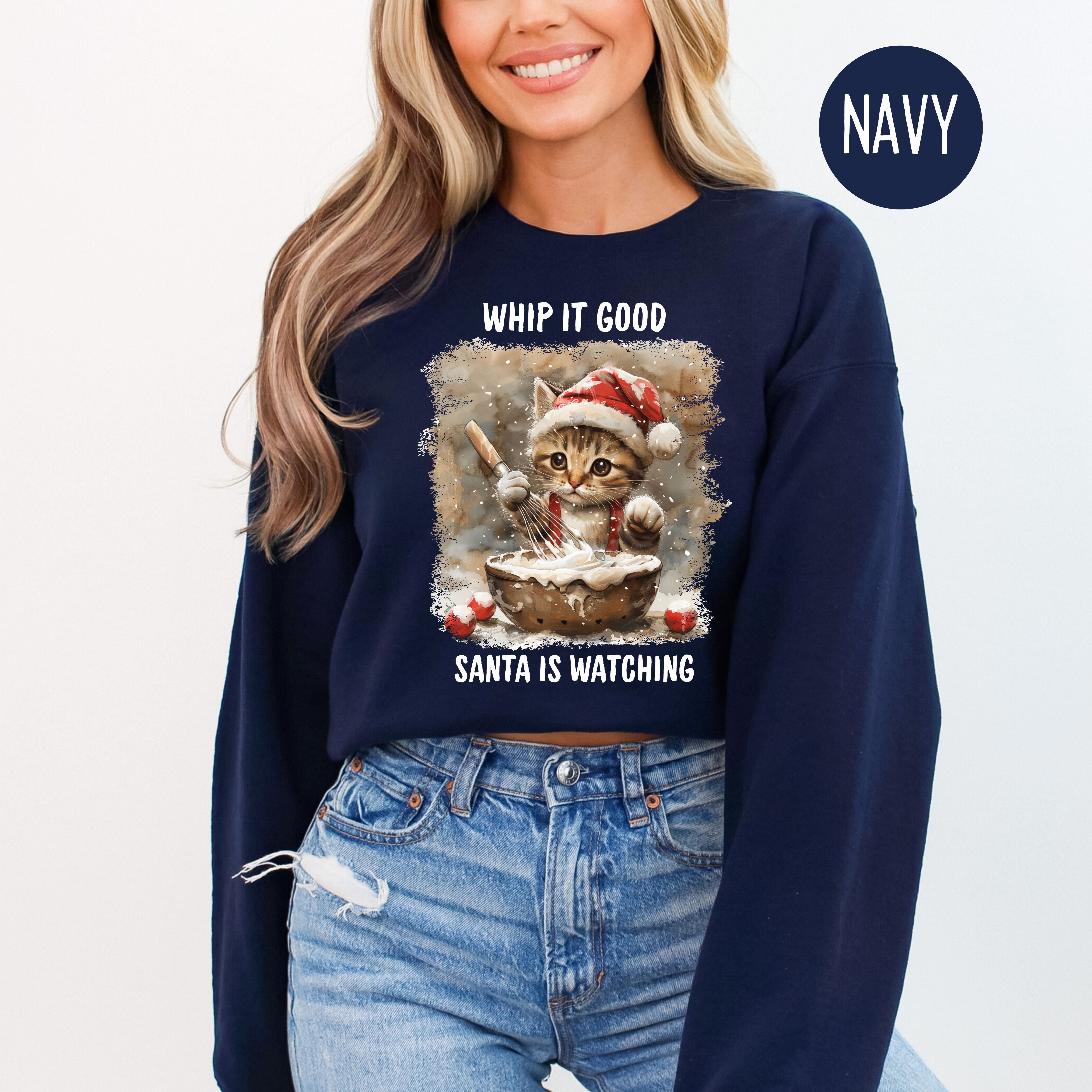 Cute Cat Whip It Good Christmas Baking Sweatshirt