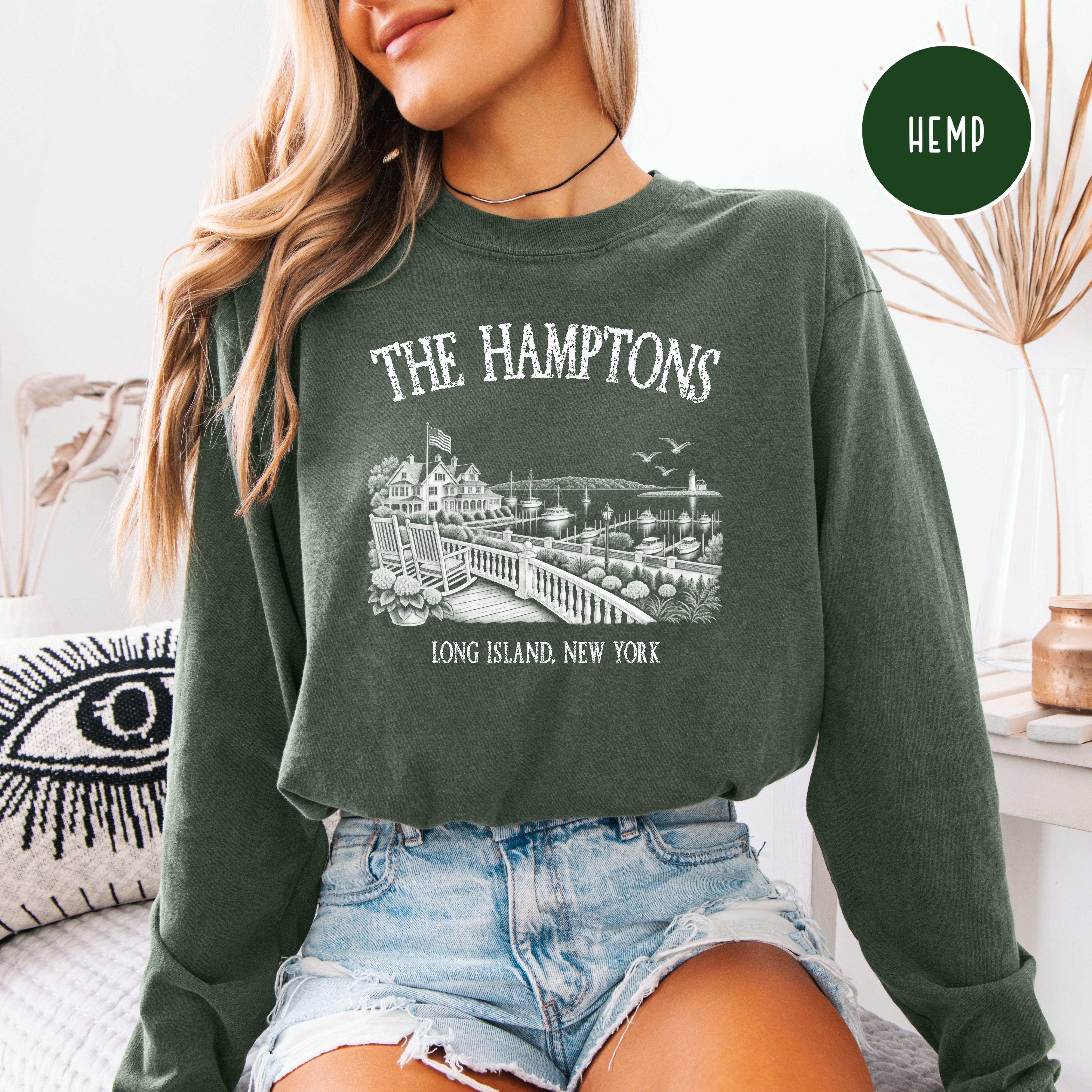 The Hamptons New York Long Sleeve Comfort Colors T-Shirt, Hamptons Vacation Gift, Hamptons Gift Shirt, Hamptons Summer, New York Gift