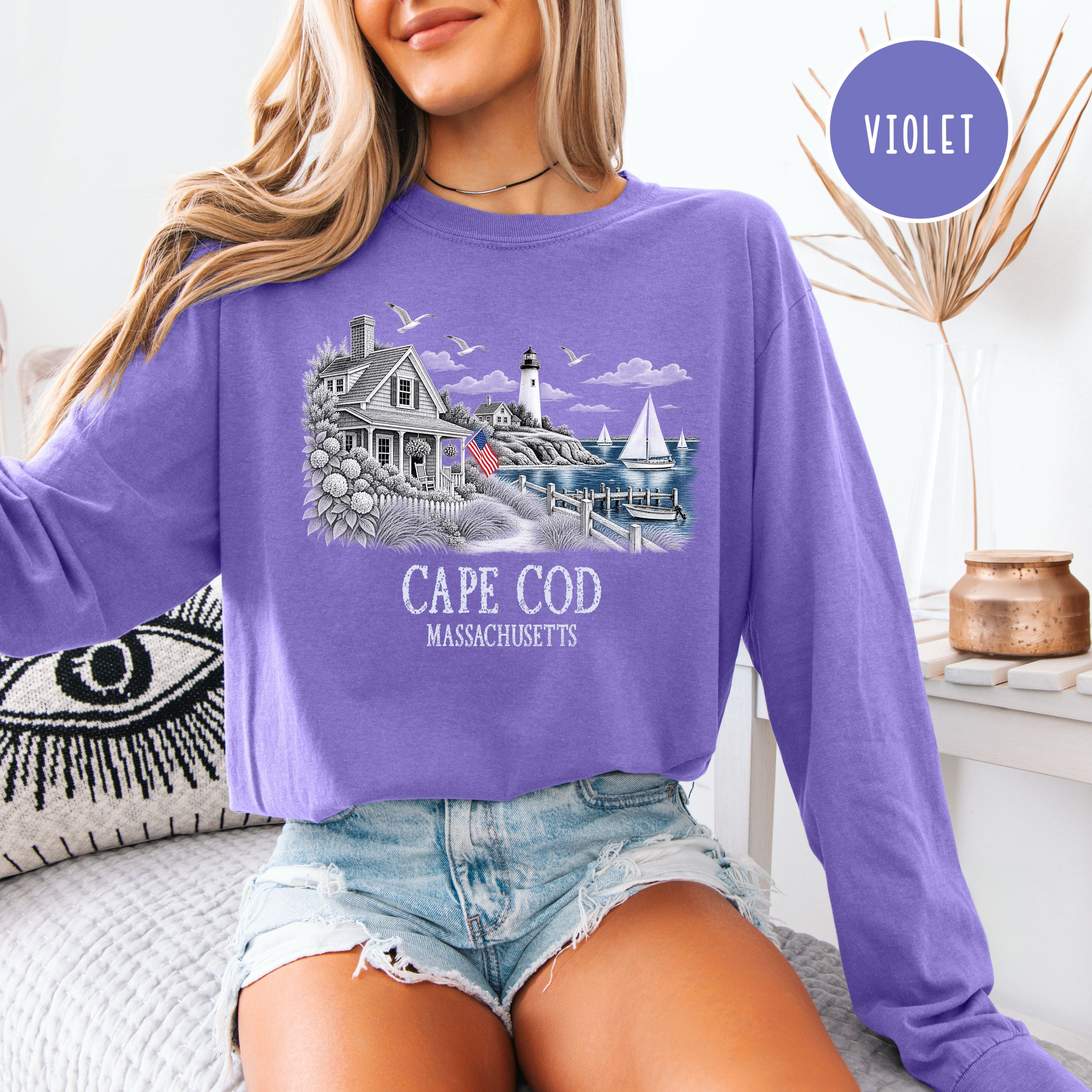 Cape Cod Massachusetts Long Sleeve Comfort Colors T-Shirt, Cape Cod Vacation Gift, Cape Cod Shirt, Traveler Gift Shirt, Seaside Shirt