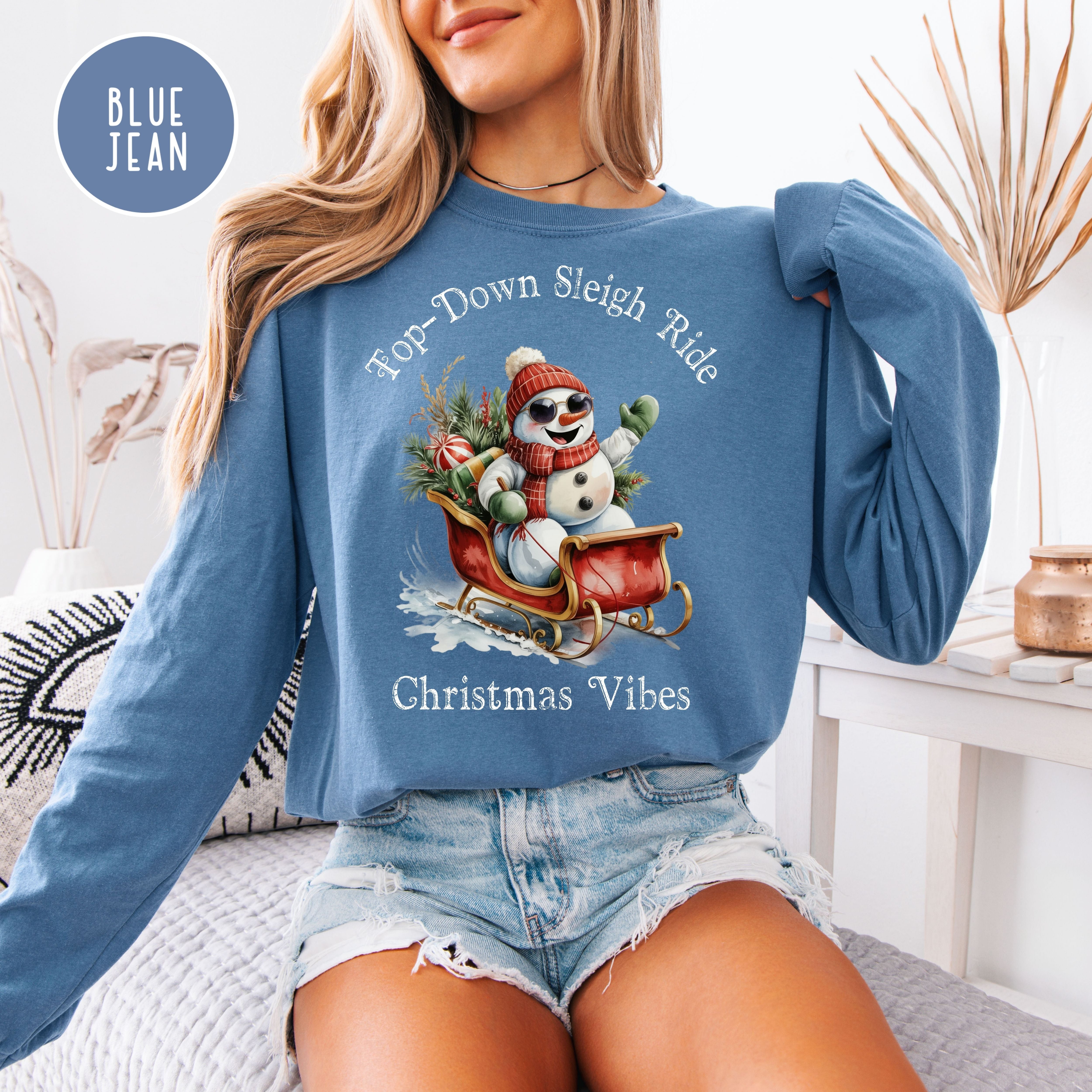 Top-Down Sleigh Ride Long Sleeve Unisex Comfort Colors Christmas Shirt