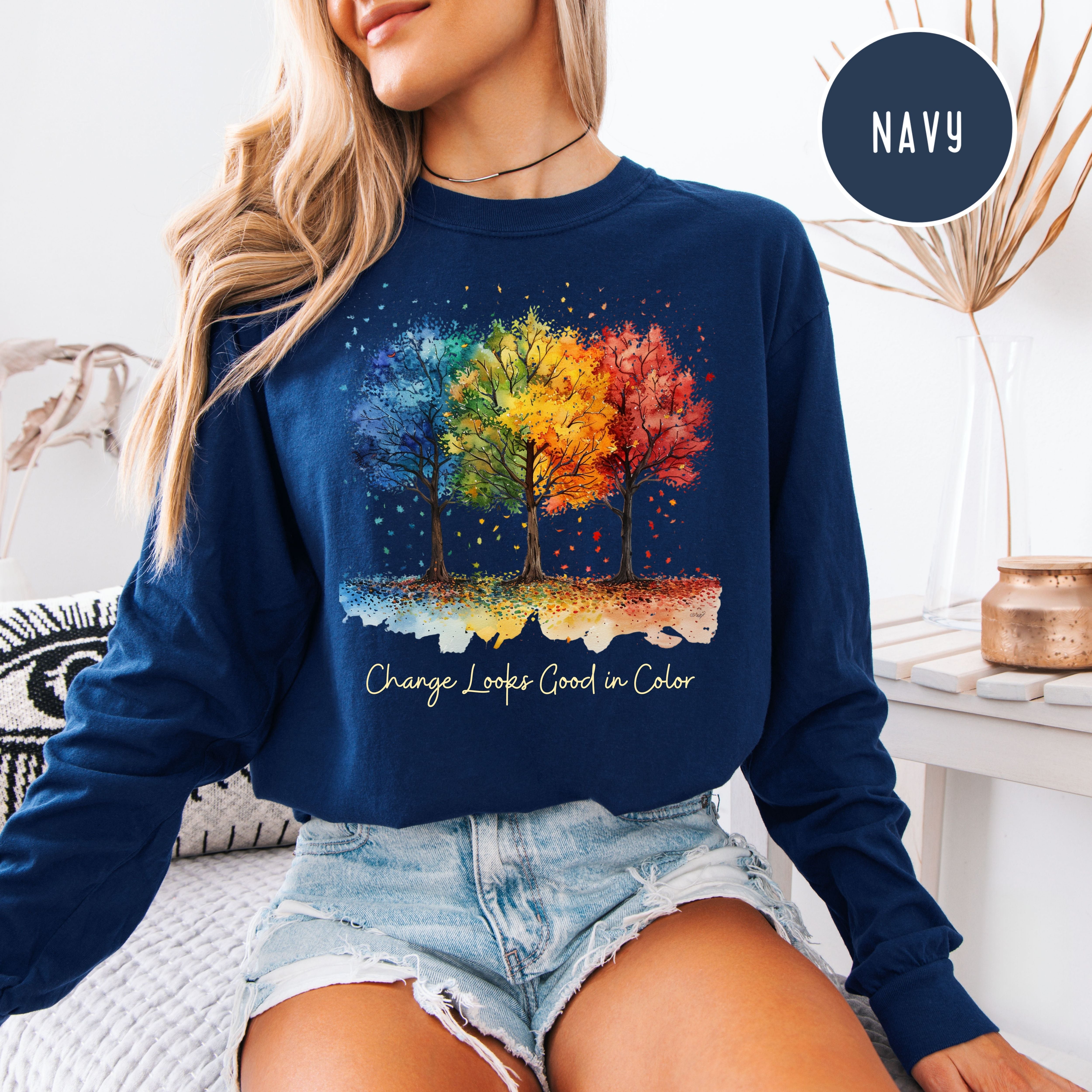 Change Looks Good In Color Autumn Unisex Comfort Colors Long Sleeve Fall Tee