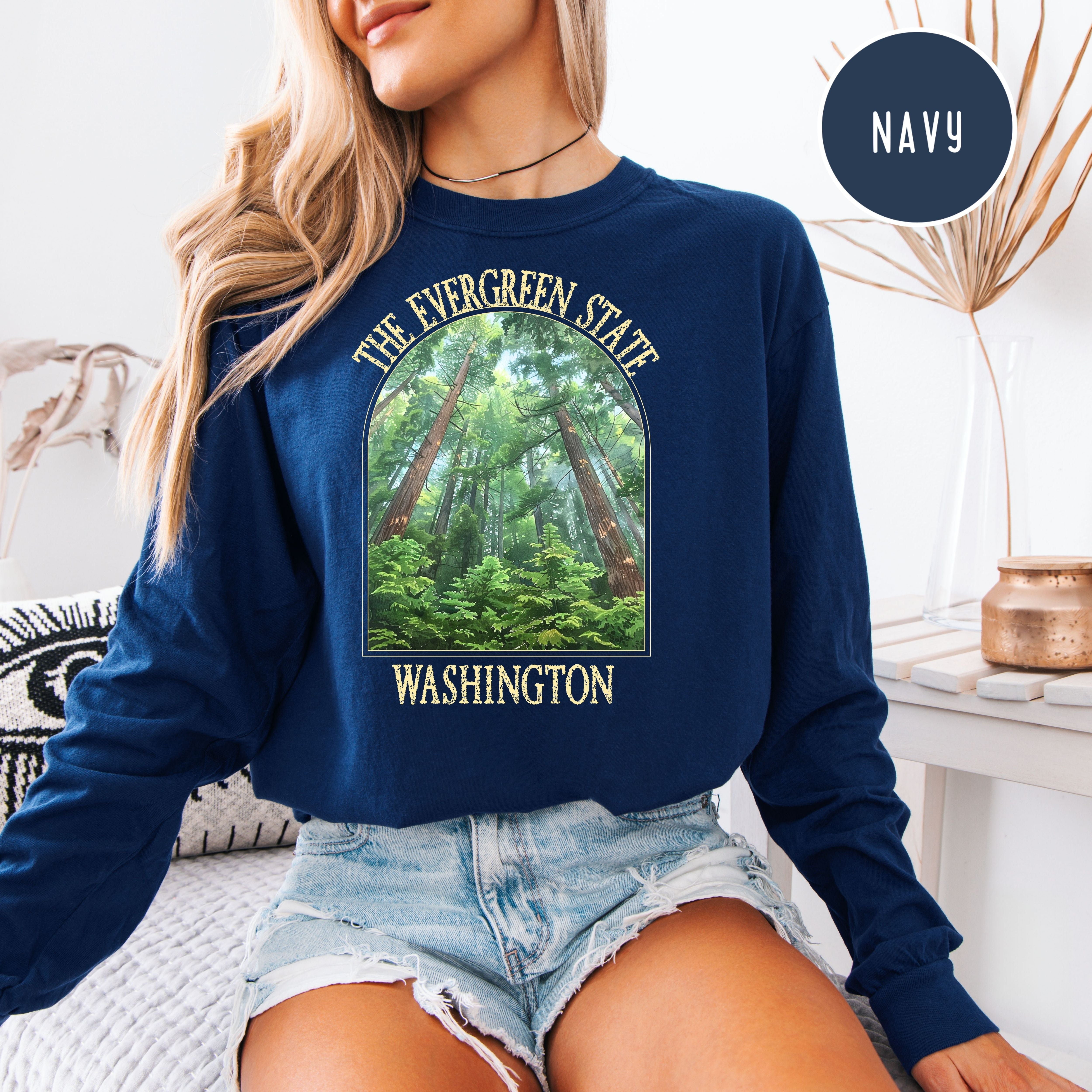 Washington State Evergreen Trees Comfort Colors Unisex Long Sleeve Tee