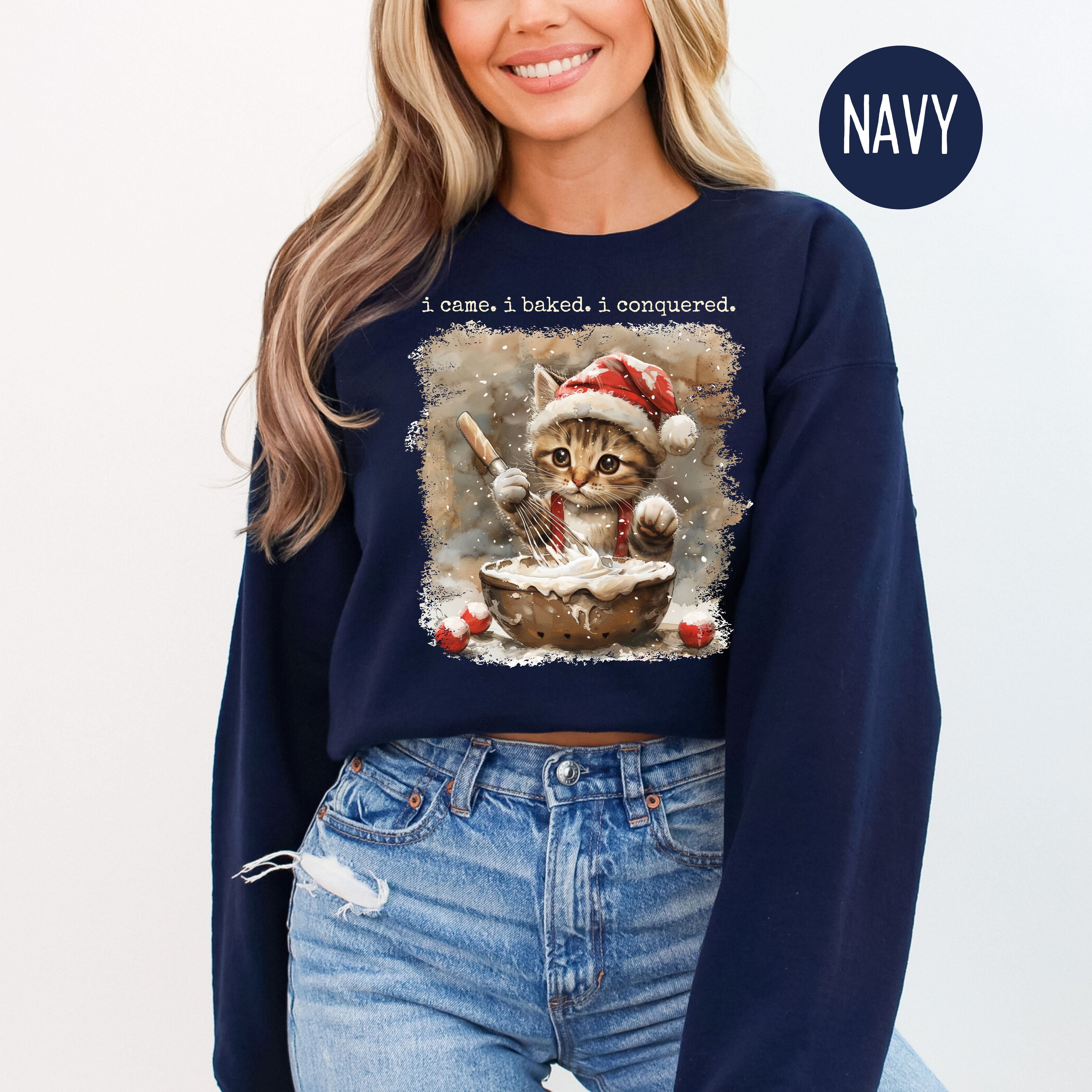 Cute Cat Lover Christmas Baking Unisex Sweatshirt, I Came I Baked I Conquered Baker Christmas Gift Sweatshirt