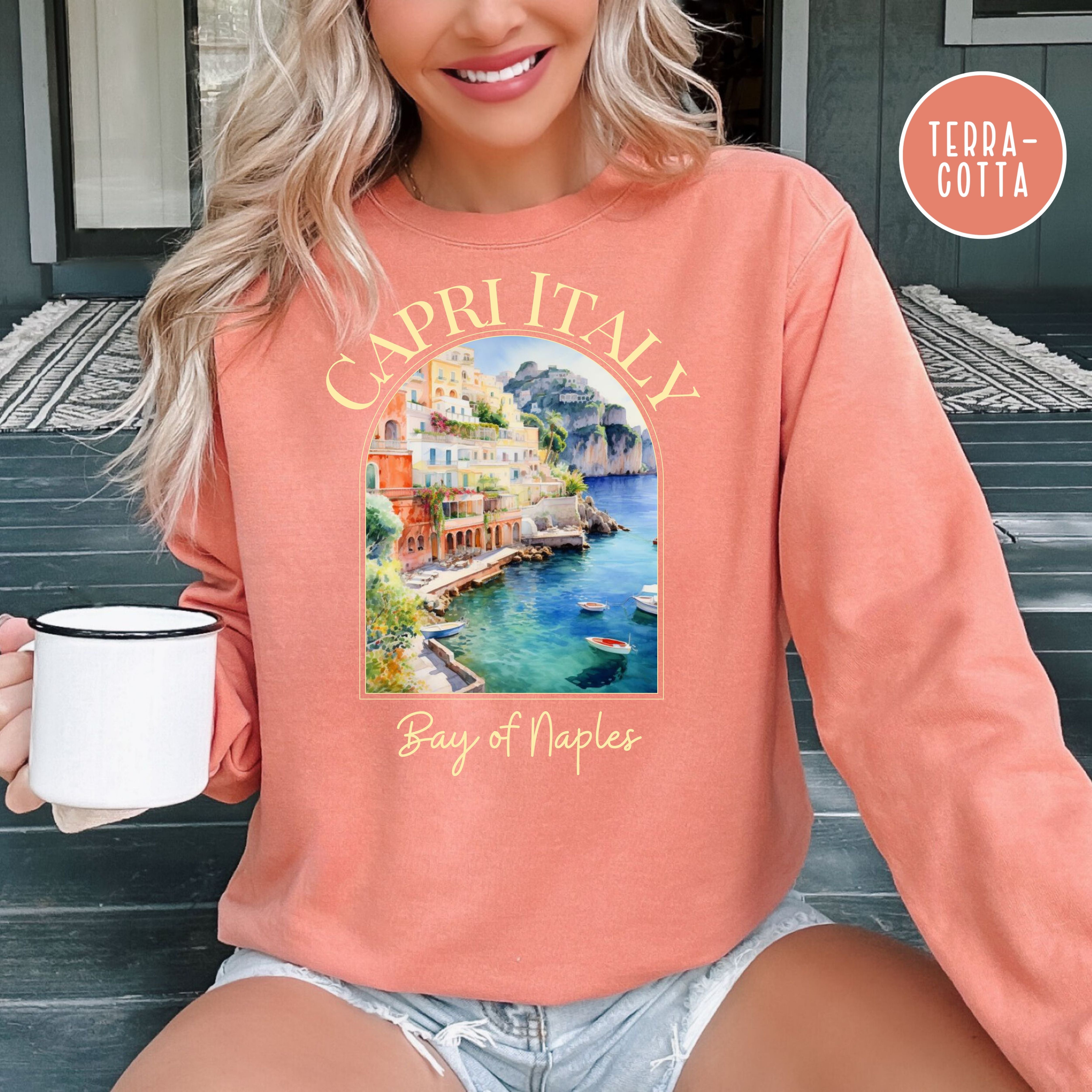 Capri Italy Comfort Colors Sweatshirt Gift, Bay of Naples Beach Sweater