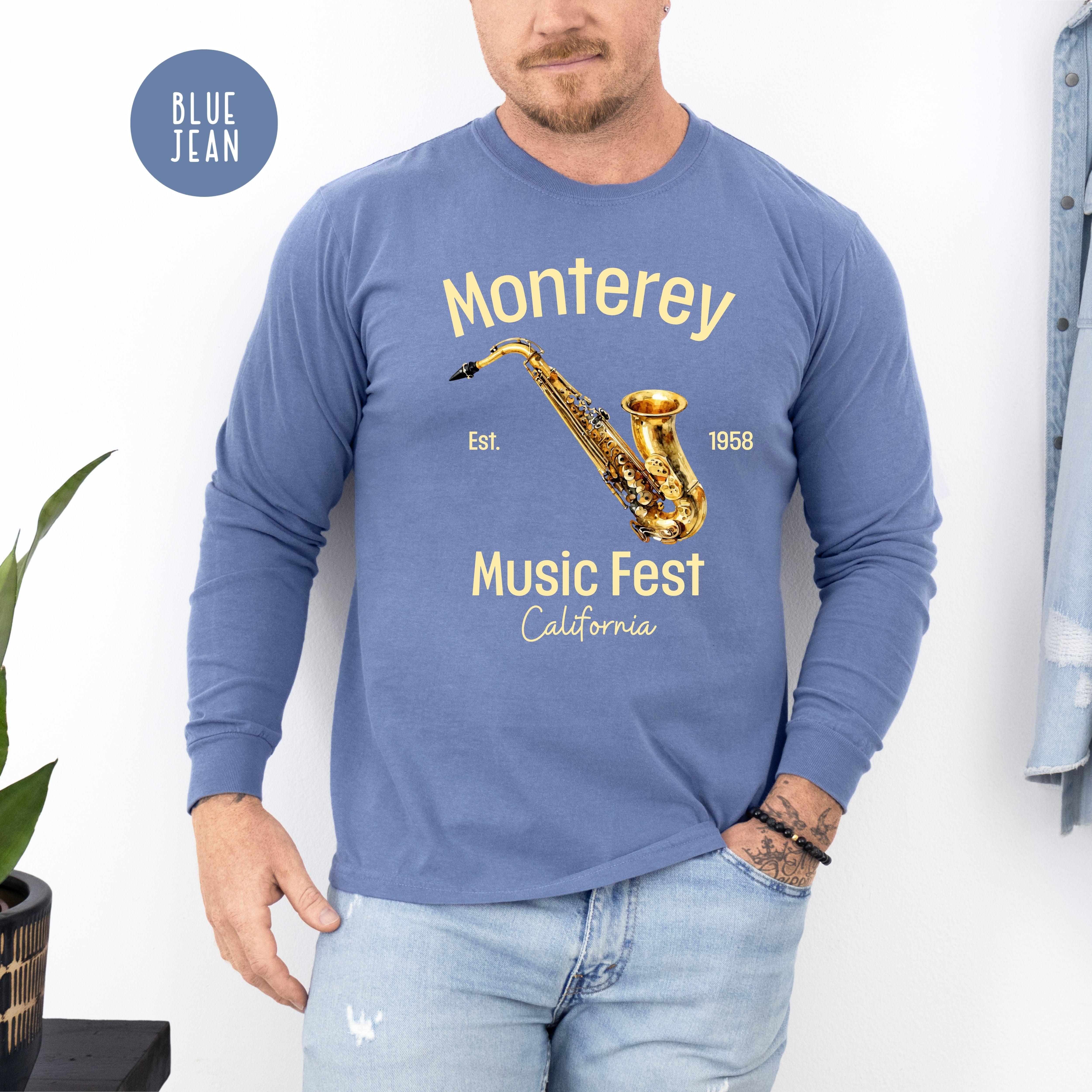 Monterey California Music Fest Unisex Long Sleeve Comfort Colors T-Shirt, Saxophone Player Shirt, Music Lover Gift, Monterey Gift Shirt