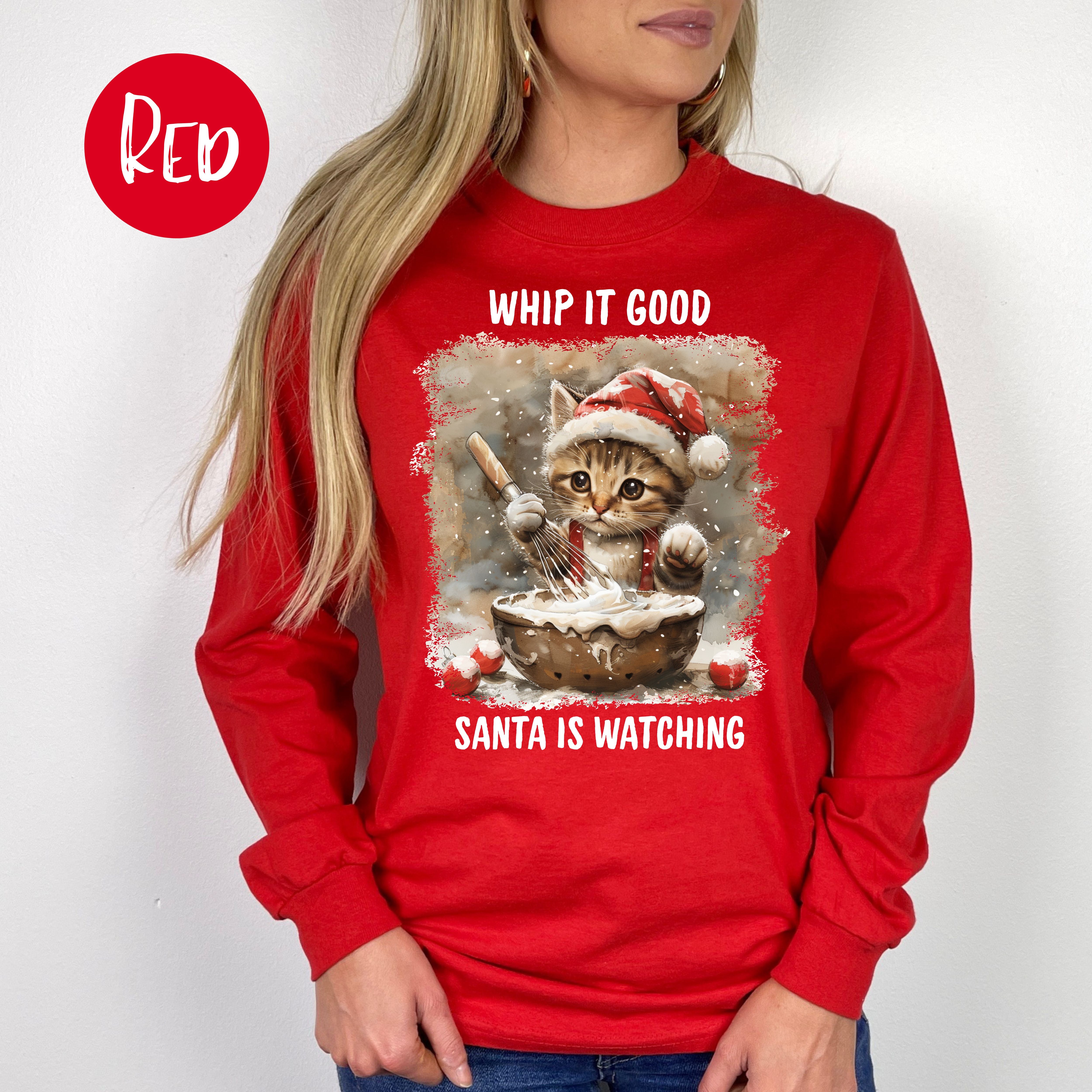 Cute Cat Long Sleeve Christmas Baking Tee Shirt