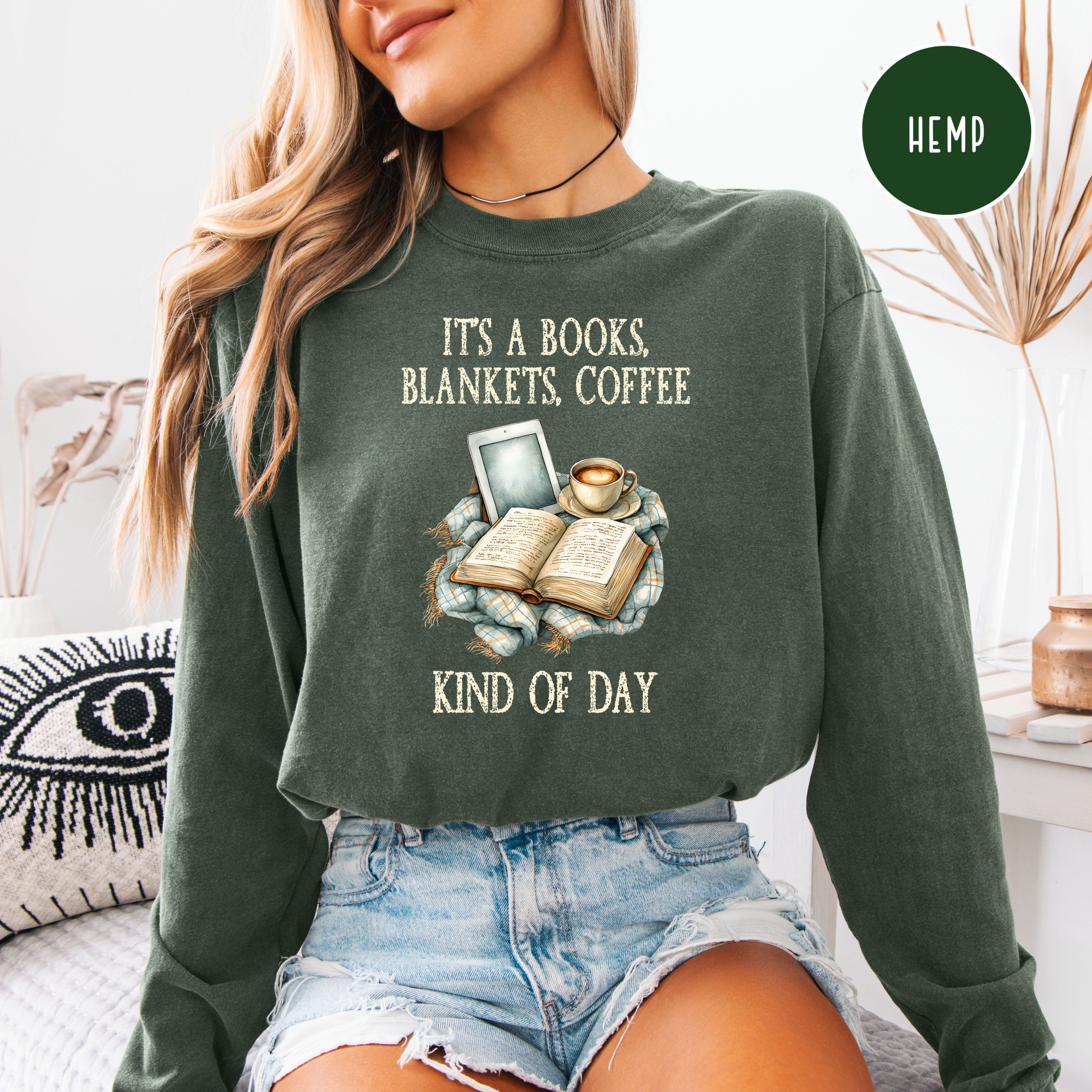 Cozy Weather Long Sleeve Comfort Colors T-Shirt, Rainy Day Book Lover Shirt