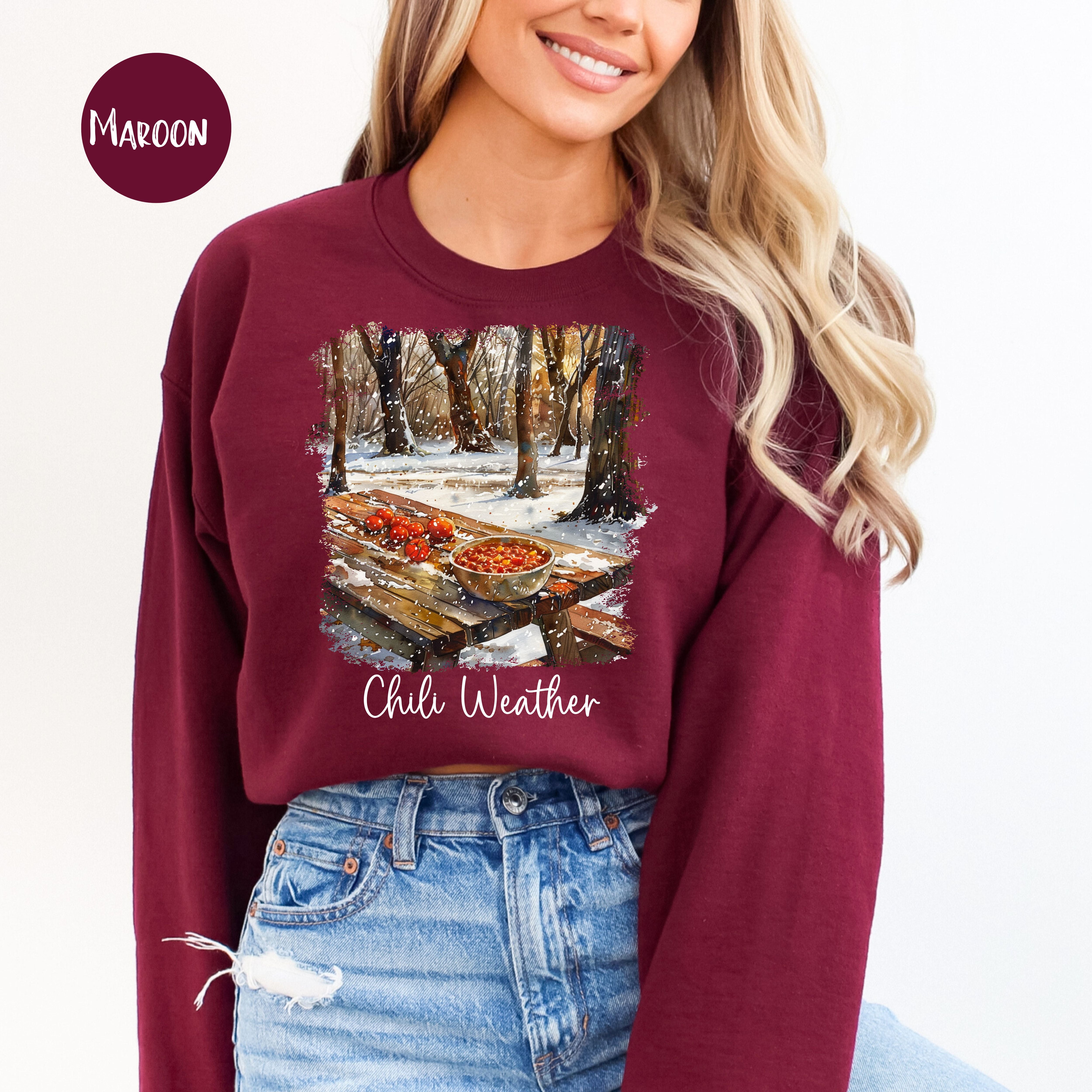 Chili Weather Unisex Sweatshirt, Snowy Comfy Chili Lover Sweatshirt