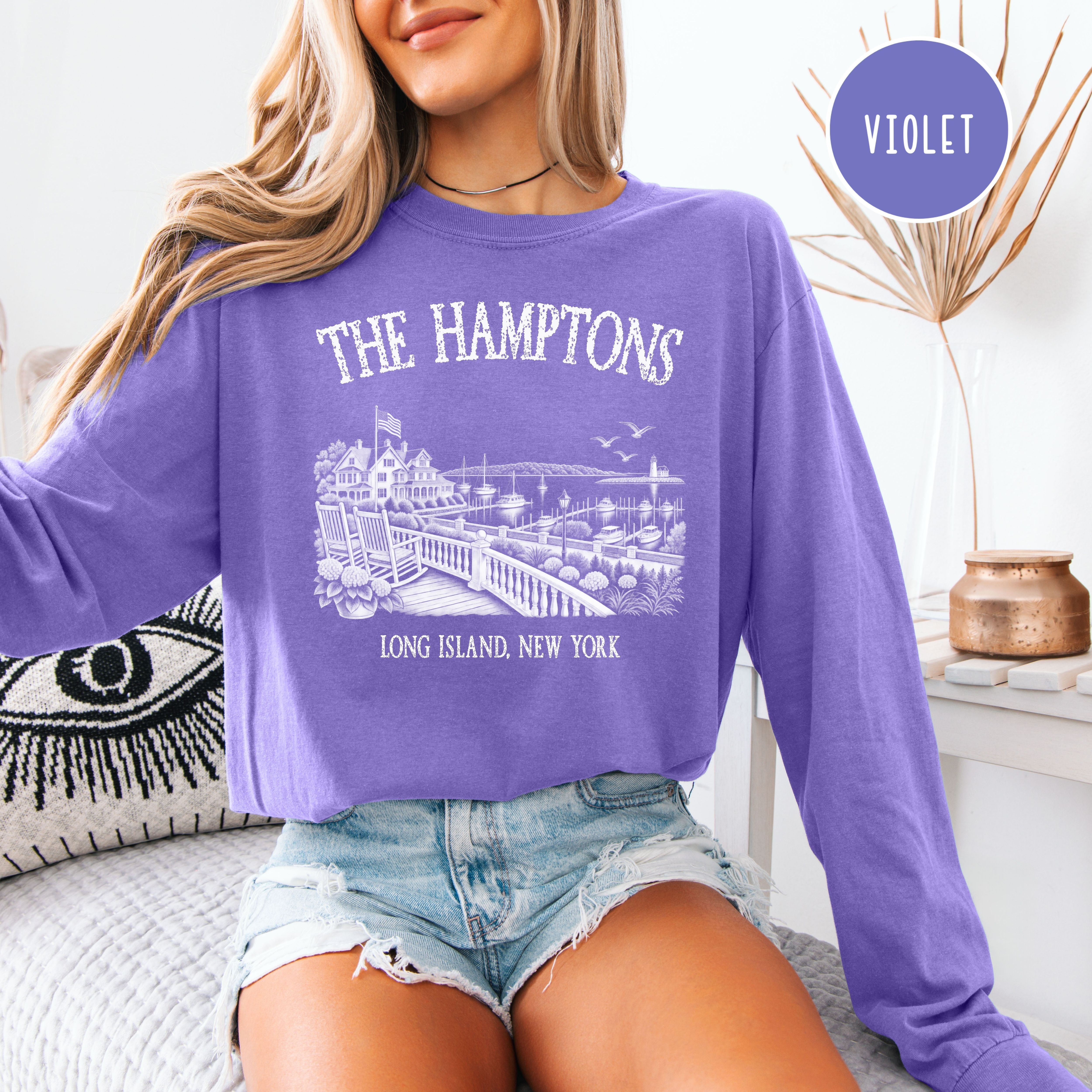 The Hamptons New York Long Sleeve Comfort Colors T-Shirt, Hamptons Vacation Gift, Hamptons Gift Shirt, Hamptons Summer, New York Gift