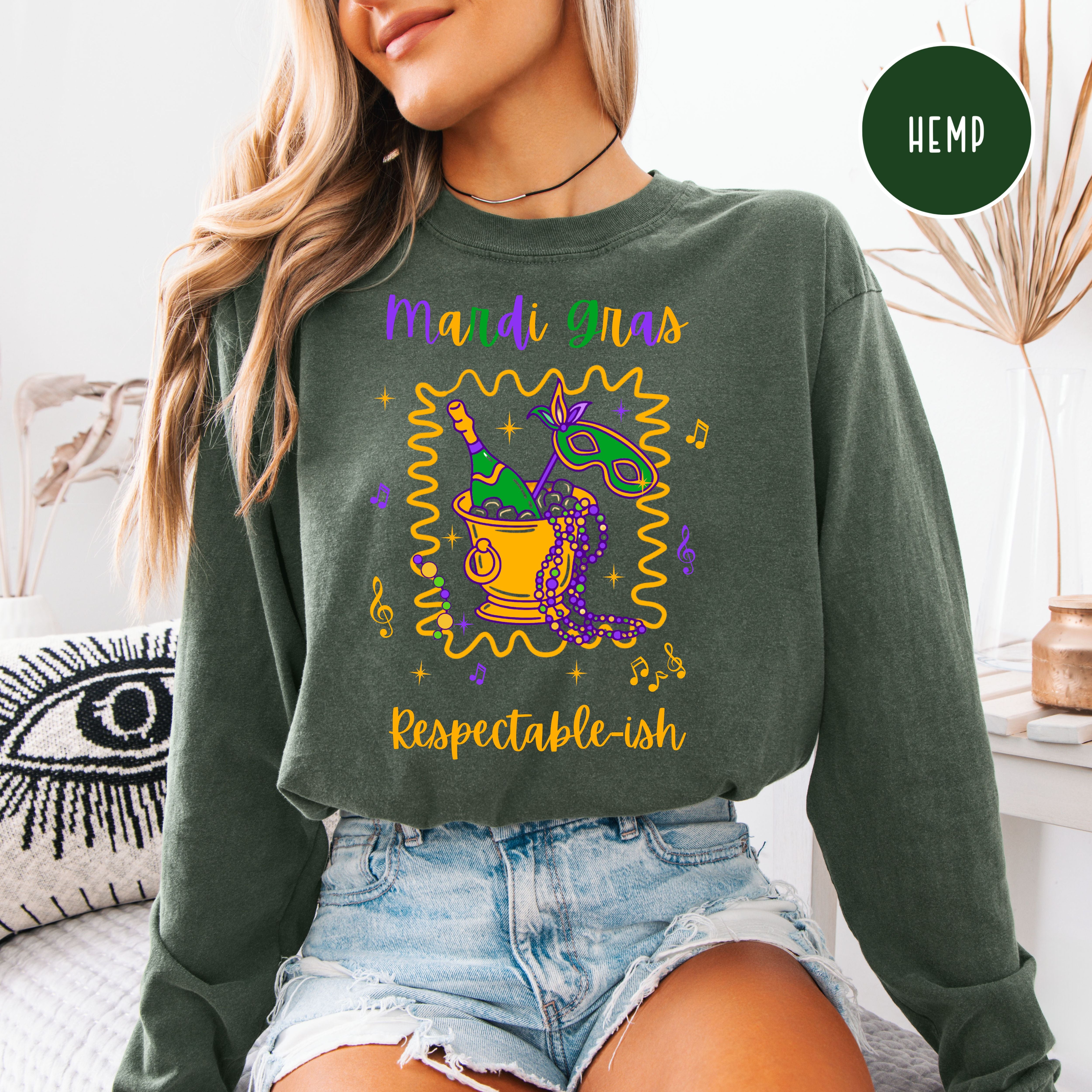 Mardi Gras Respectable-ish Long Sleeve Comfort Colors T-Shirt, New Orleans Vacation Shirt