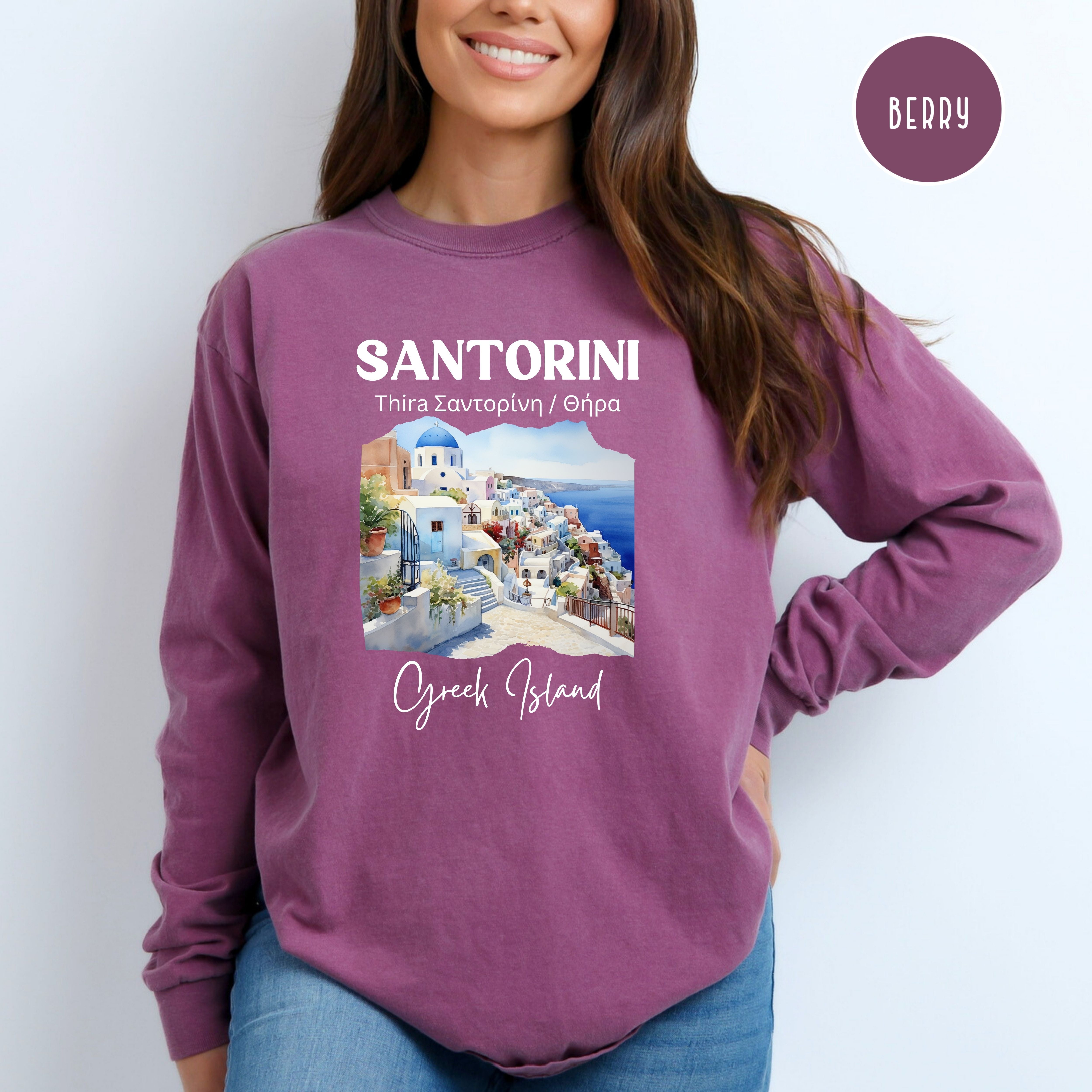 Santorini Greece Comfort Colors® Long Sleeve Tee