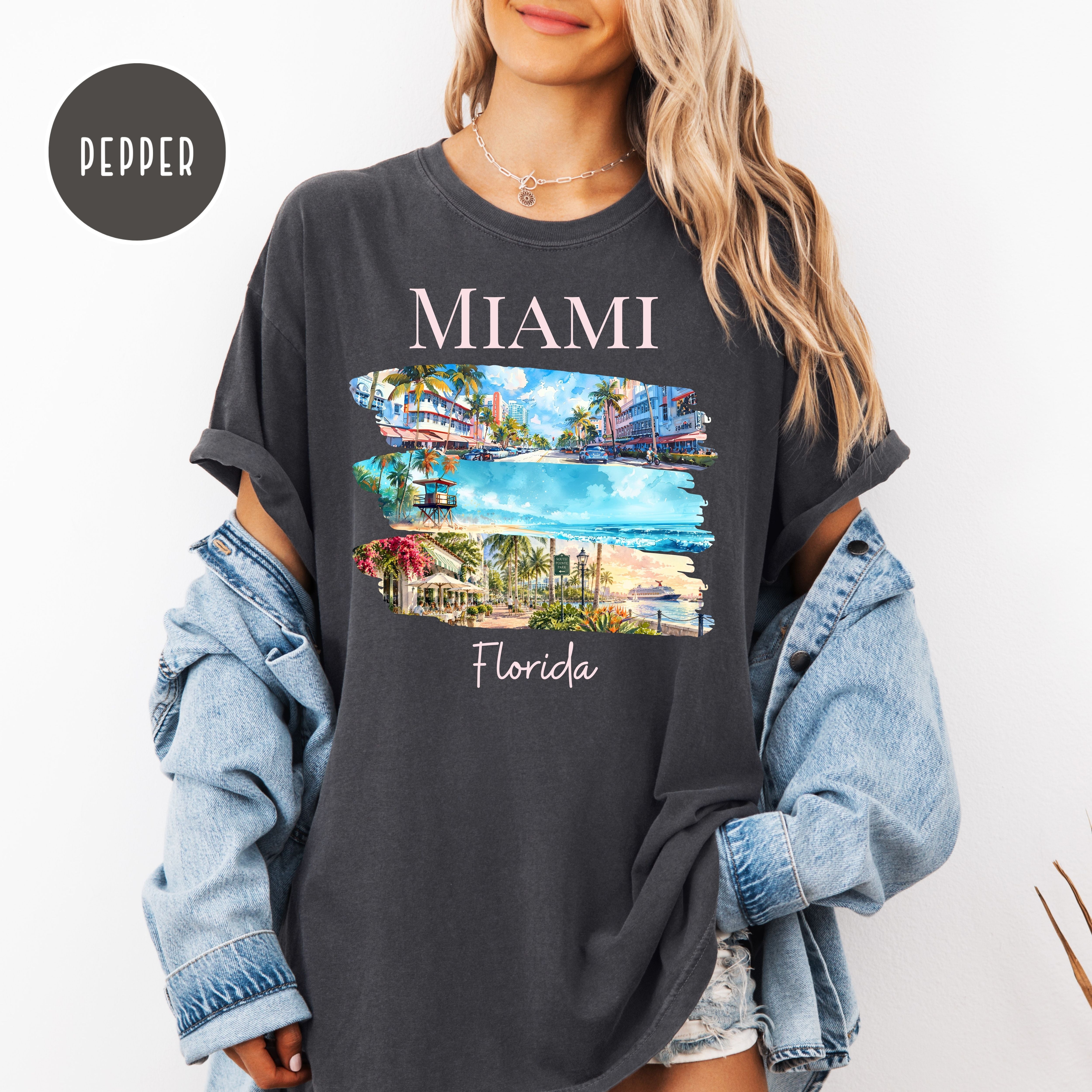 Miami Florida Comfort Colors Vacation T-Shirt, Miami Travel Gift, Miami Trip Shirt, Miami Watercolor Shirt, Miami Art Deco, SoFi Miami Shirt